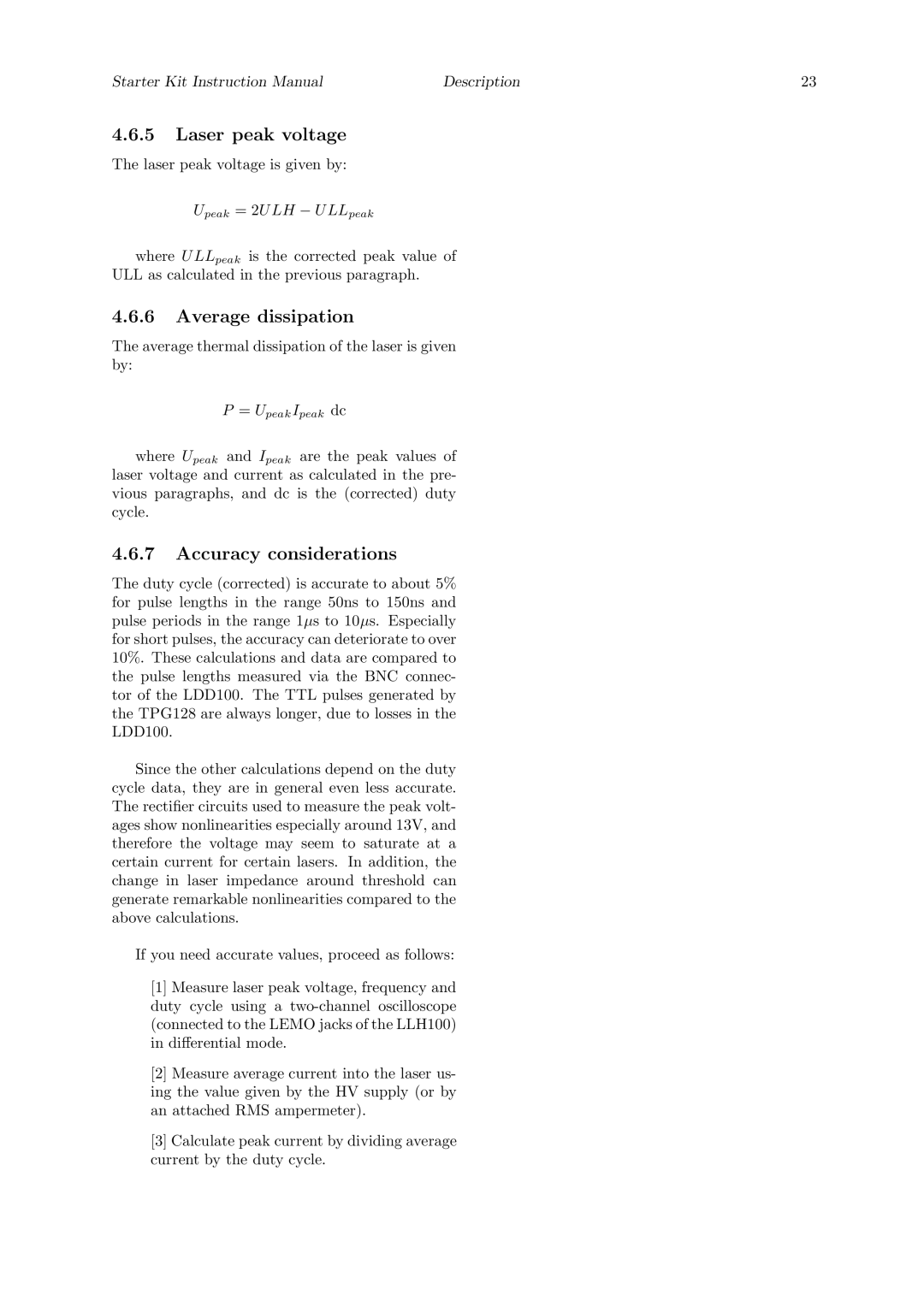 Quantum Instruments Cascade Laser Starter Kit manual Laser peak voltage, Average dissipation, Accuracy considerations 