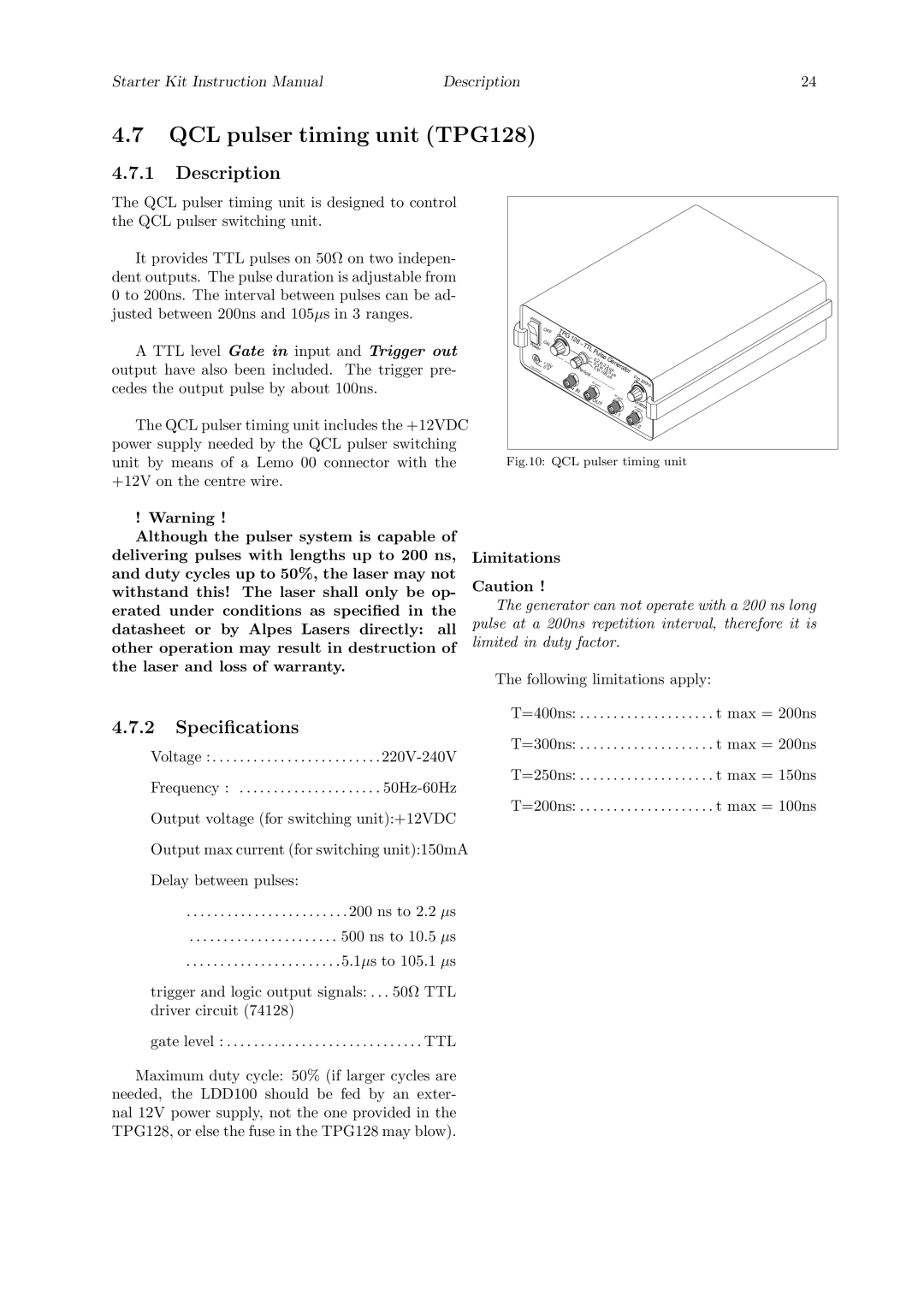 Quantum Instruments Cascade Laser Starter Kit manual QCL pulser timing unit TPG128 