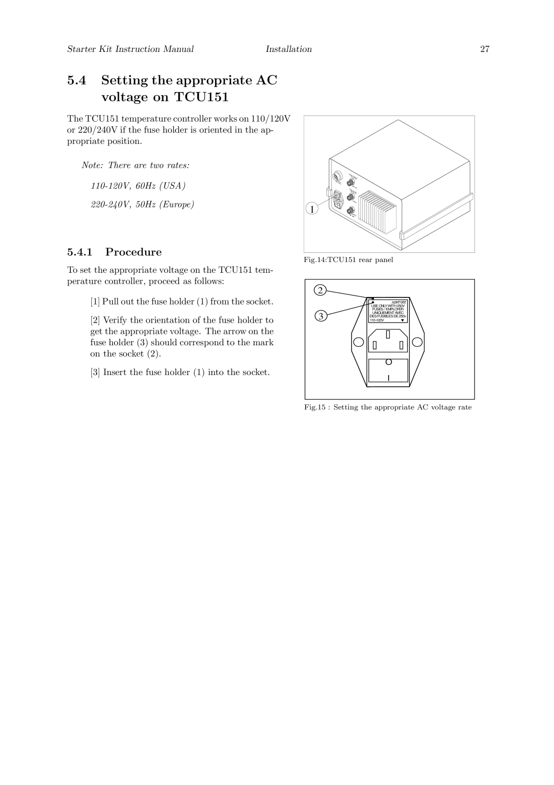 Quantum Instruments Cascade Laser Starter Kit manual Setting the appropriate AC voltage on TCU151, Procedure 