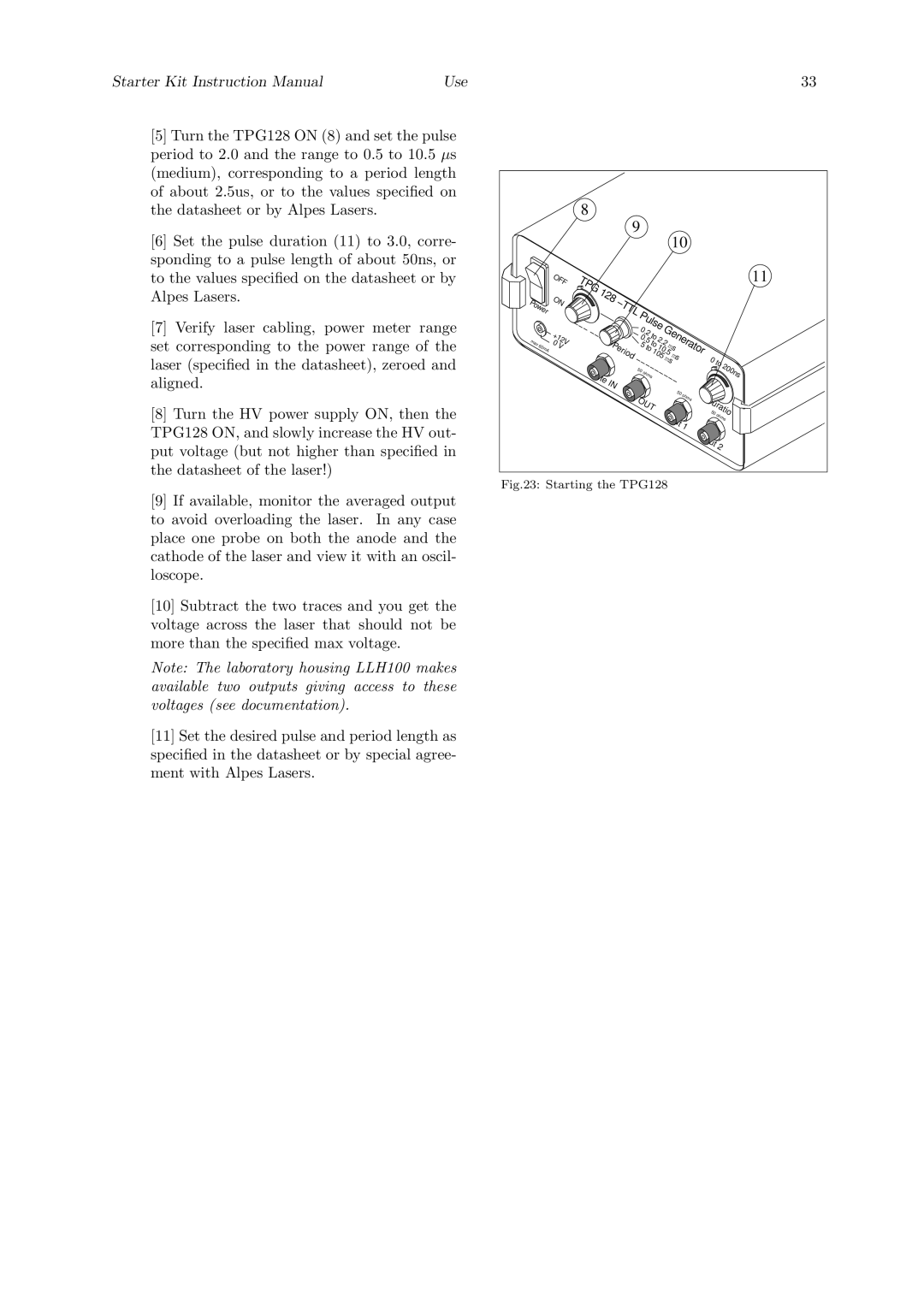 Quantum Instruments Cascade Laser Starter Kit manual Starting the TPG128 