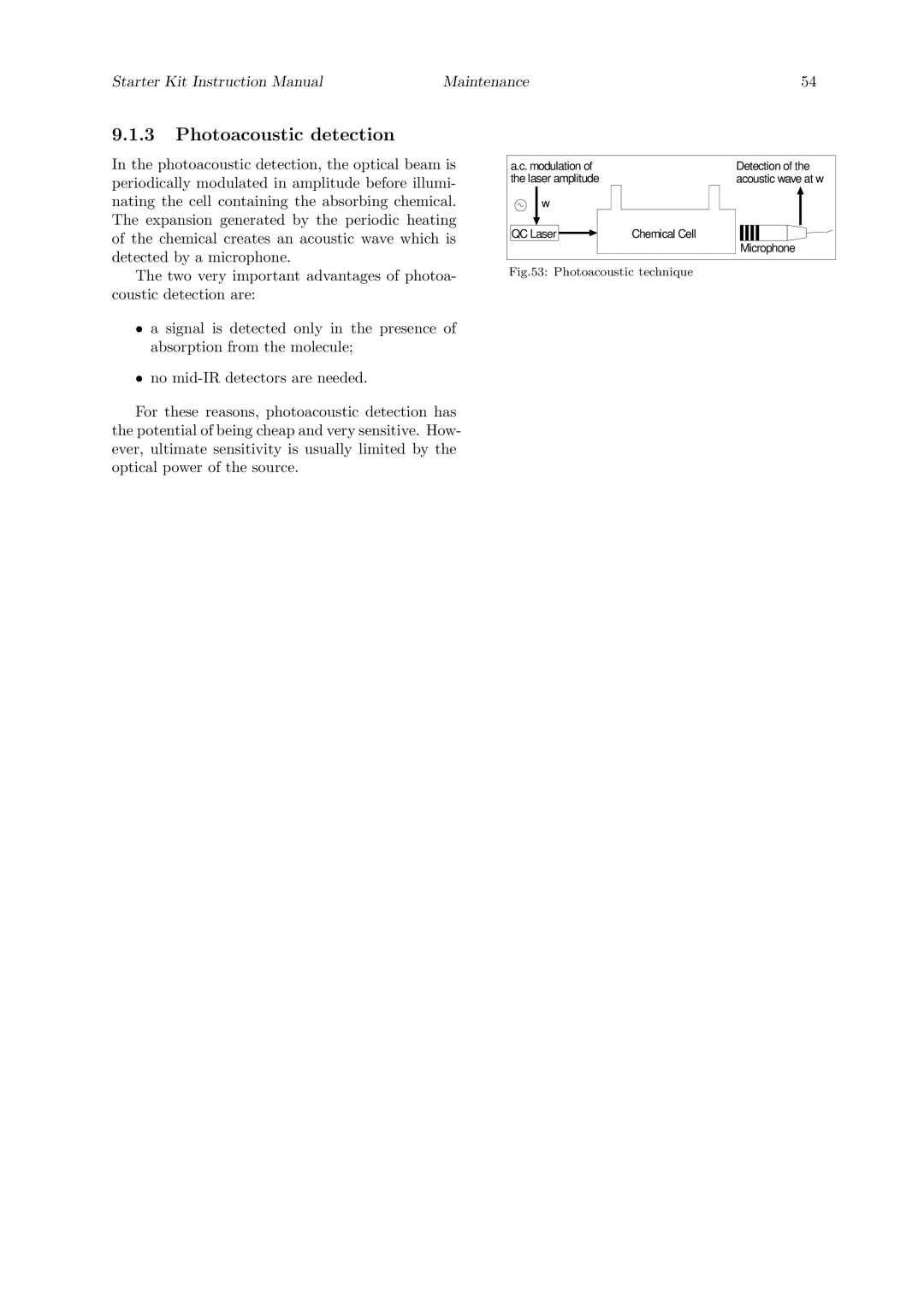 Quantum Instruments Cascade Laser Starter Kit manual Photoacoustic detection, Photoacoustic technique 