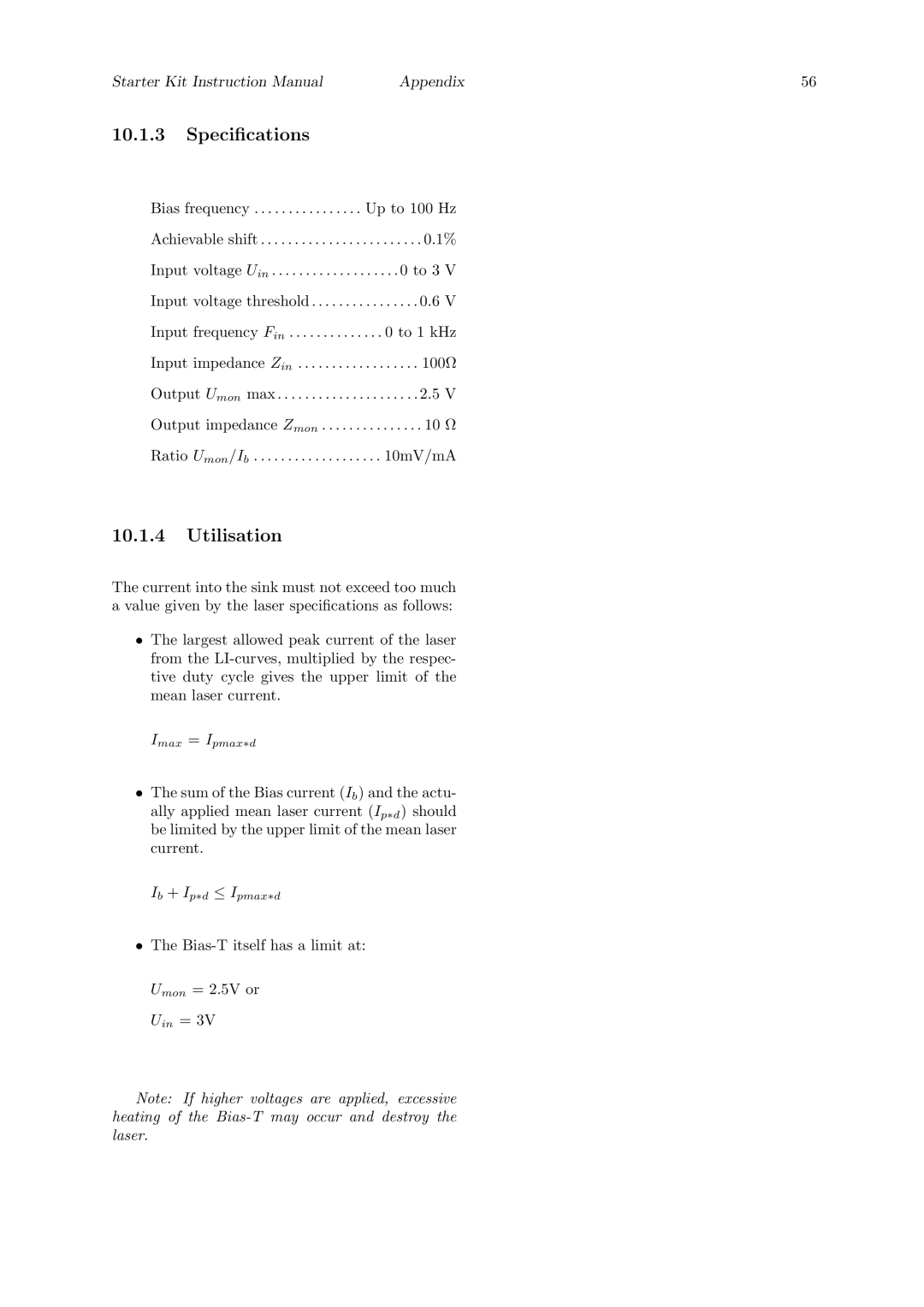 Quantum Instruments Cascade Laser Starter Kit manual Speciﬁcations, Utilisation 