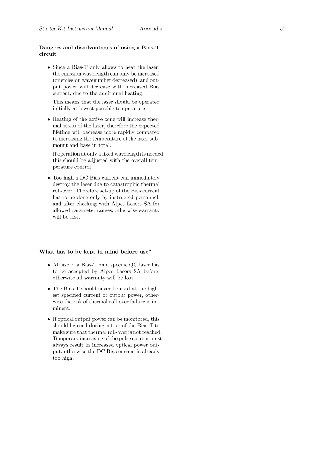 Quantum Instruments Cascade Laser Starter Kit manual What has to be kept in mind before use? 