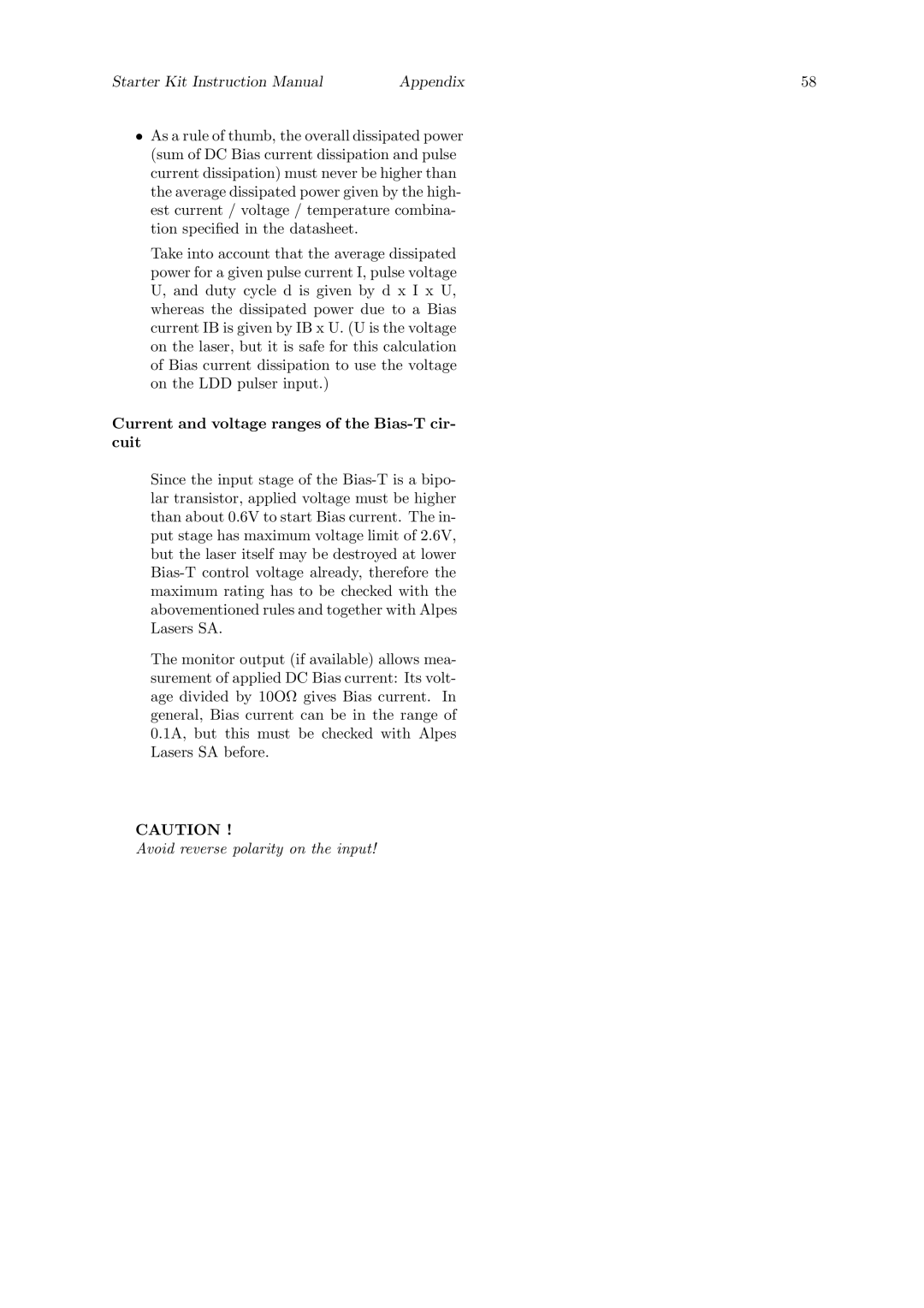 Quantum Instruments Cascade Laser Starter Kit manual Current and voltage ranges of the Bias-T cir- cuit 