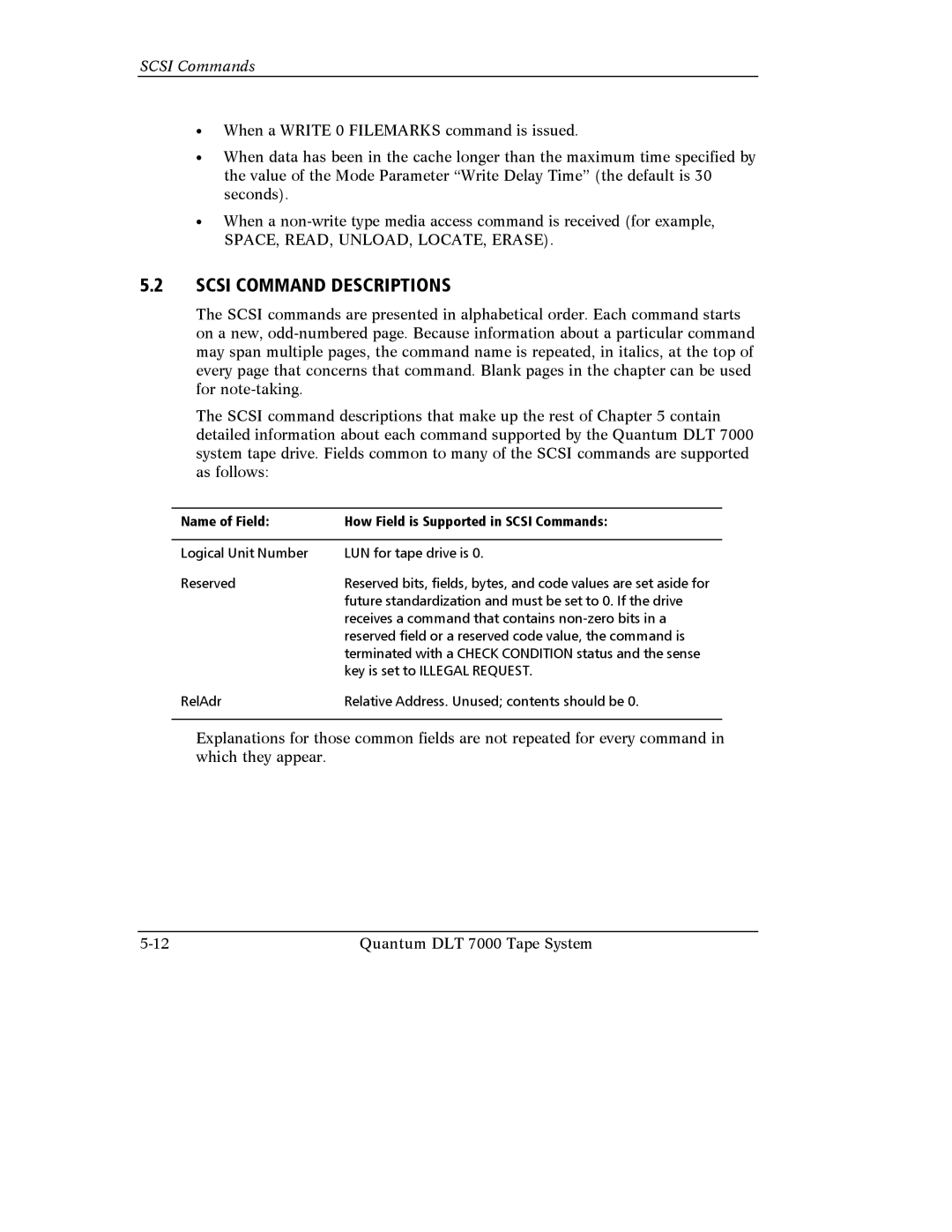 Quantum Instruments DLT 7000 manual Scsi Command Descriptions 