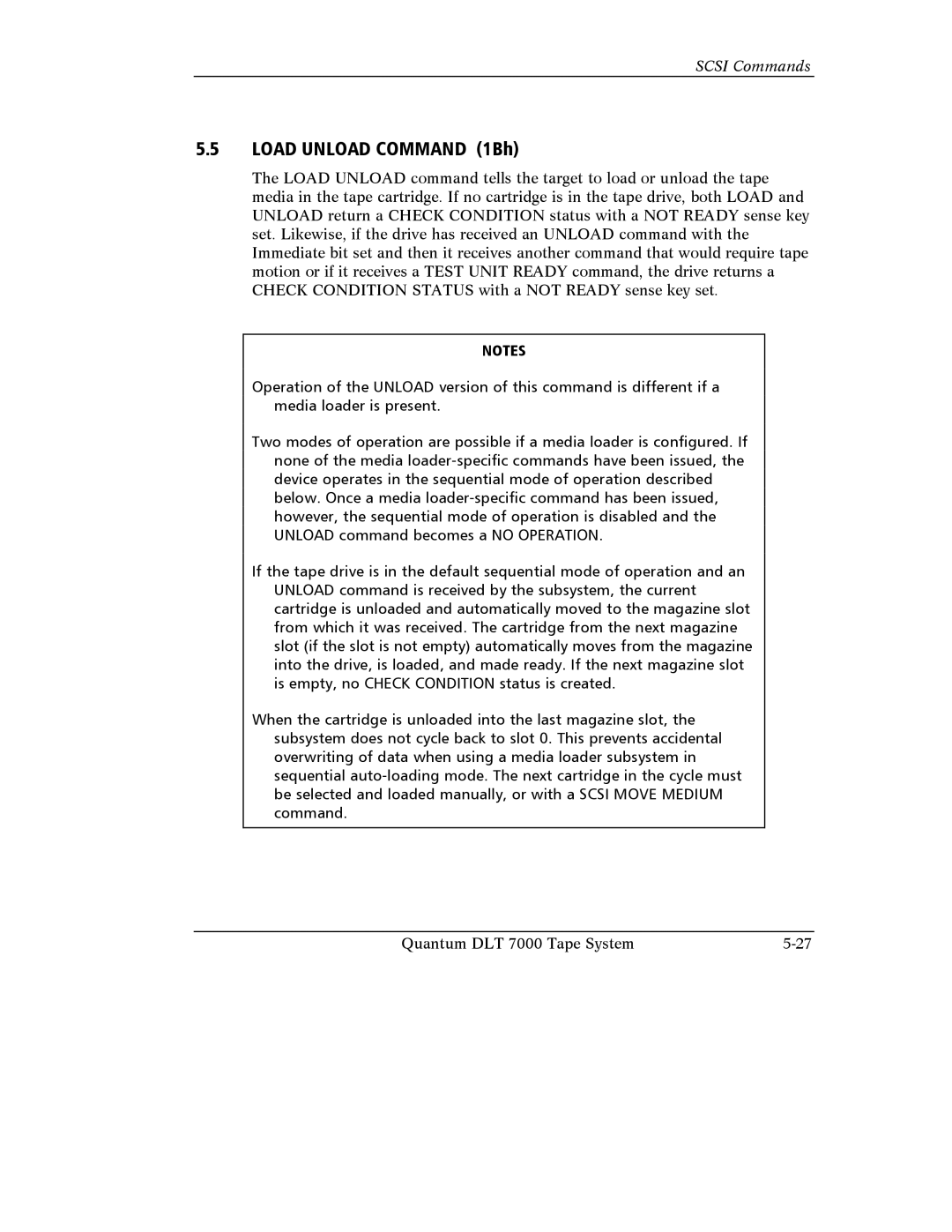 Quantum Instruments DLT 7000 manual Load Unload Command 1Bh 