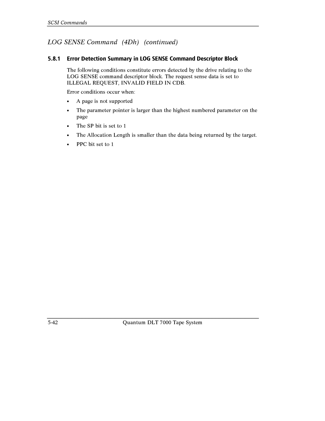 Quantum Instruments DLT 7000 manual Illegal REQUEST, Invalid Field in CDB 