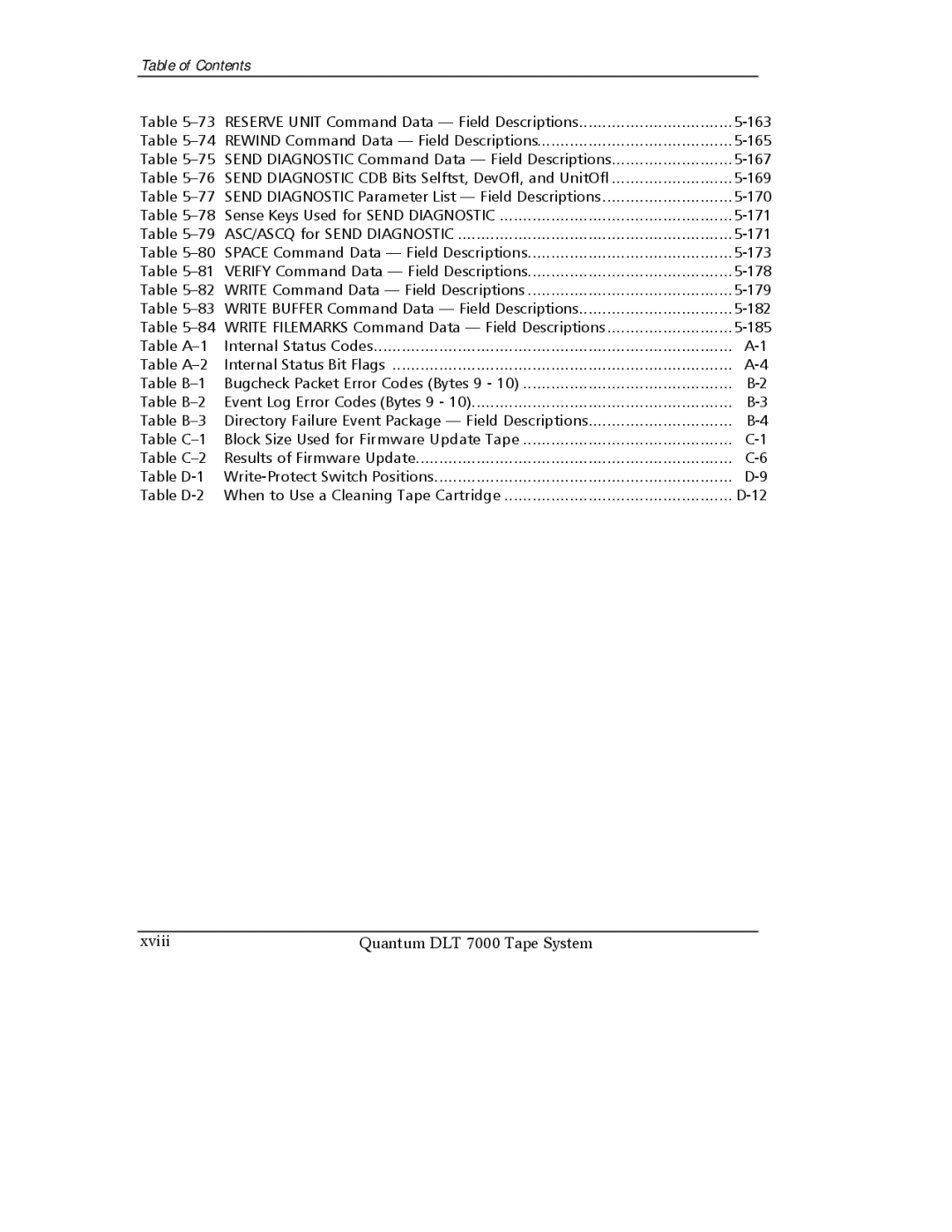 Quantum Instruments DLT 7000 manual 170, 171, 178, Table B-2 