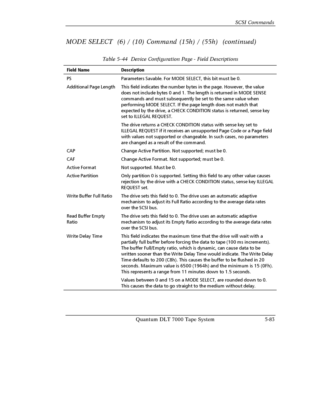 Quantum Instruments DLT 7000 manual Device Configuration Page Field Descriptions, Cap, Caf 