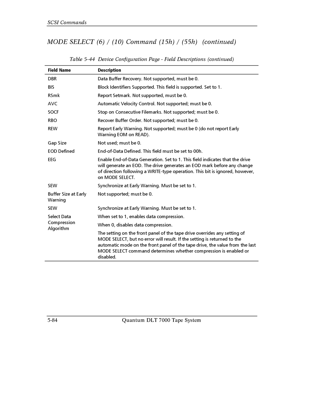 Quantum Instruments DLT 7000 manual Dbr, Bis, Avc, Socf, Rbo, Rew, Eeg, Sew 