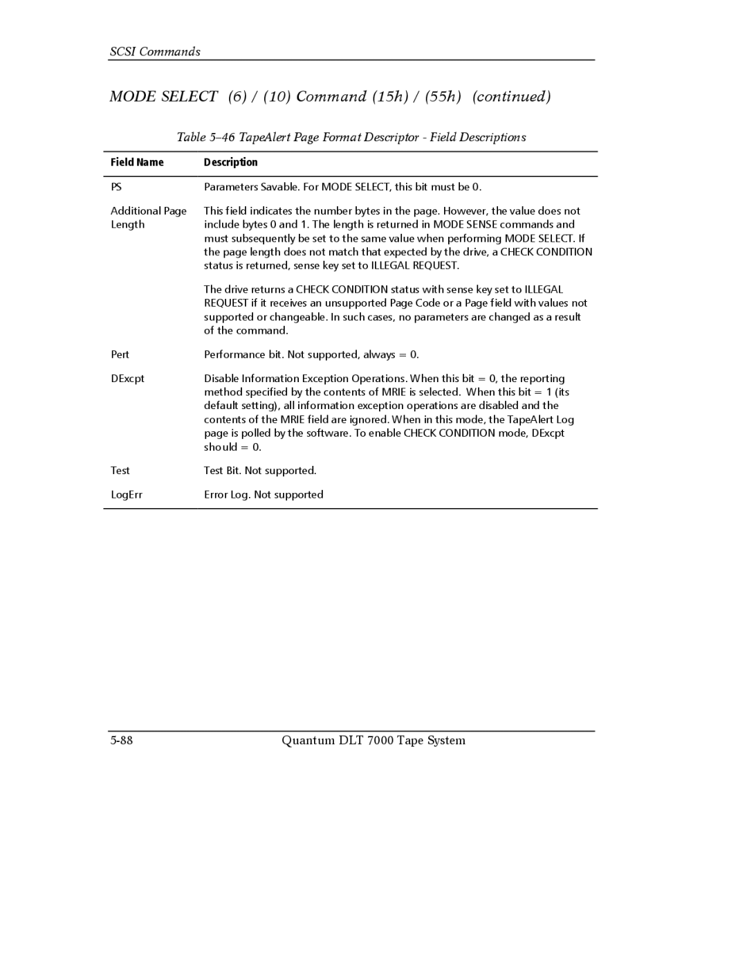 Quantum Instruments DLT 7000 manual TapeAlert Page Format Descriptor Field Descriptions 