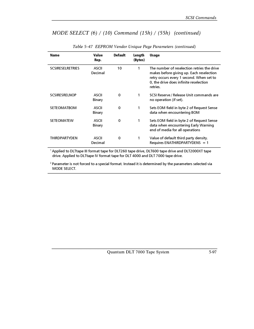 Quantum Instruments DLT 7000 manual Scsireselretries, Scsiresrelnop, Seteomatbom, Seteomatew, Thirdpartyden 