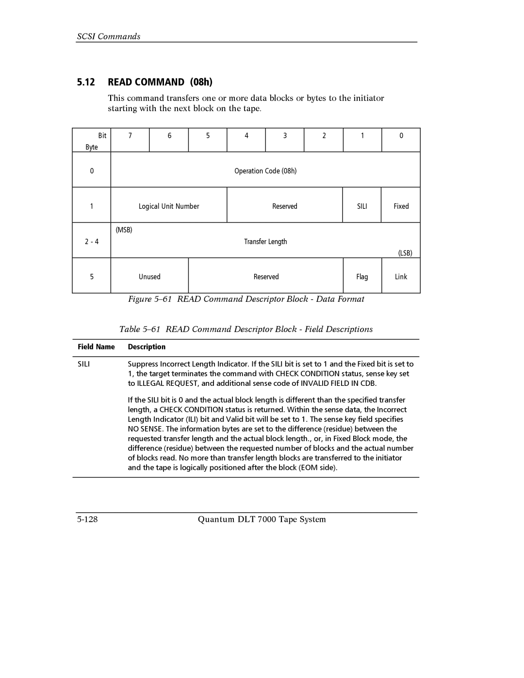 Quantum Instruments DLT 7000 manual Read Command 08h, Sili 