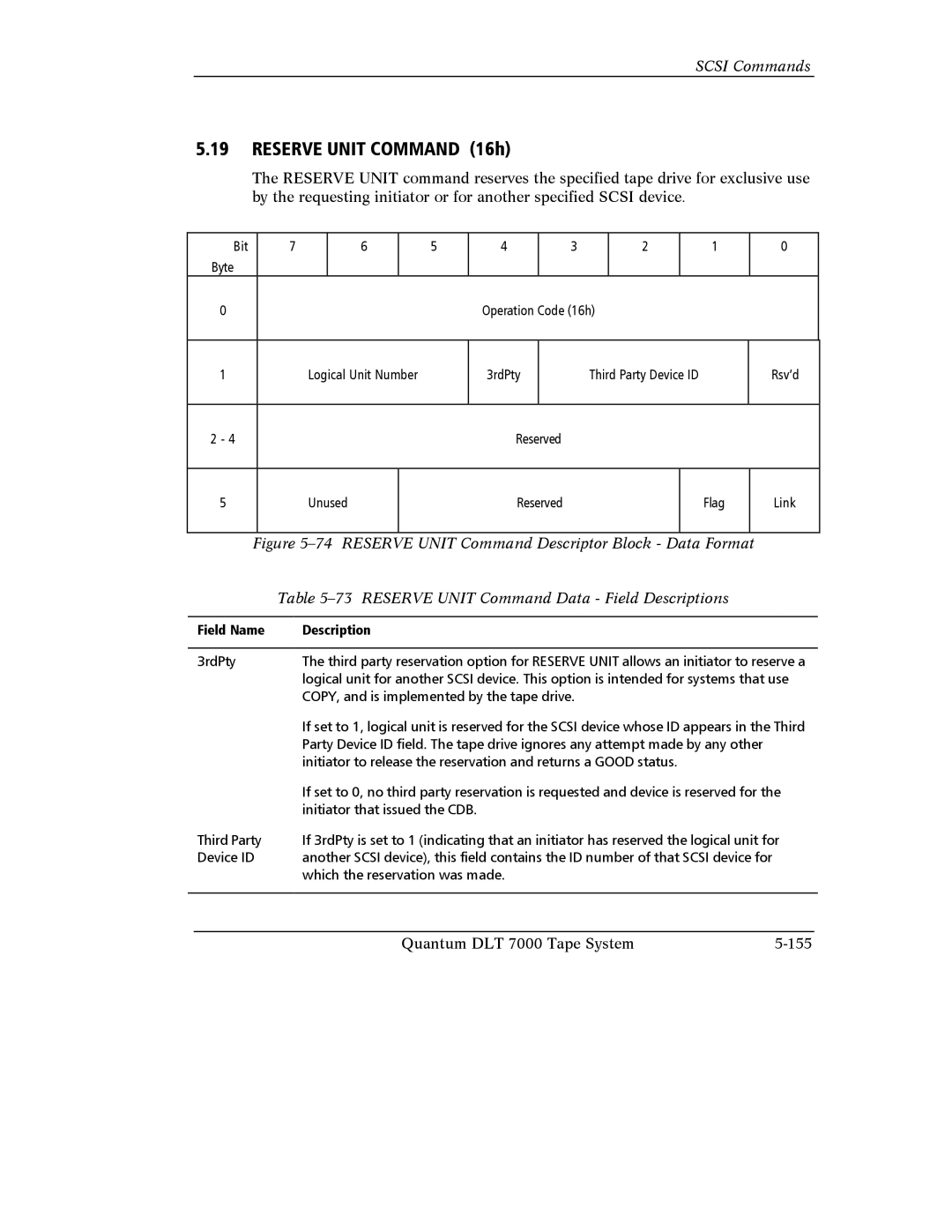 Quantum Instruments DLT 7000 manual Reserve Unit Command 16h 