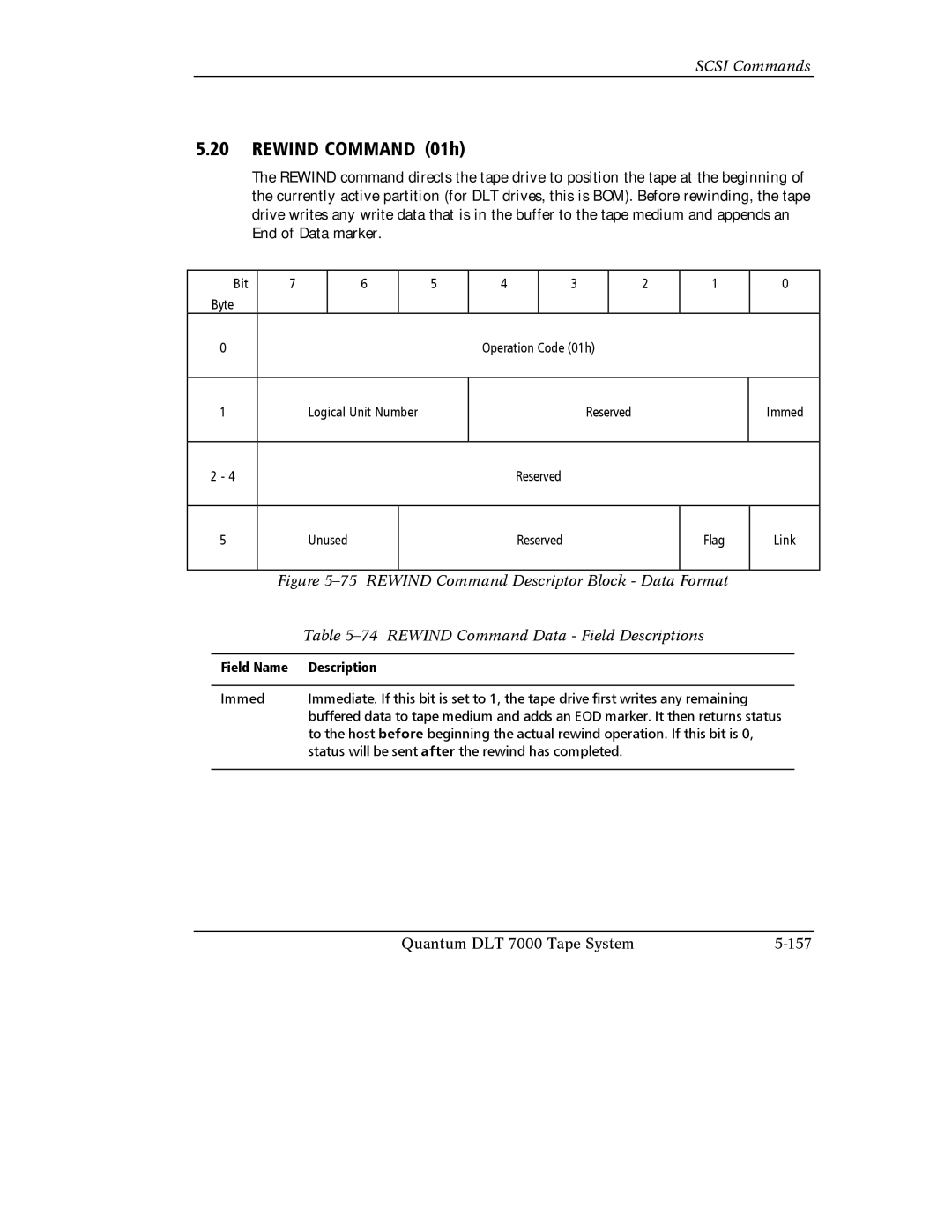 Quantum Instruments DLT 7000 manual Rewind Command 01h 