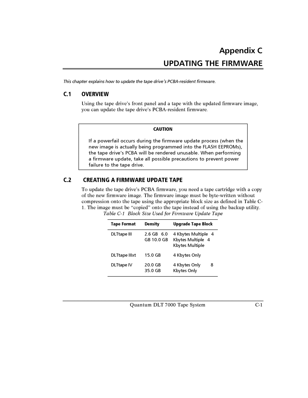 Quantum Instruments DLT 7000 manual Overview, Creating a Firmware Update Tape 