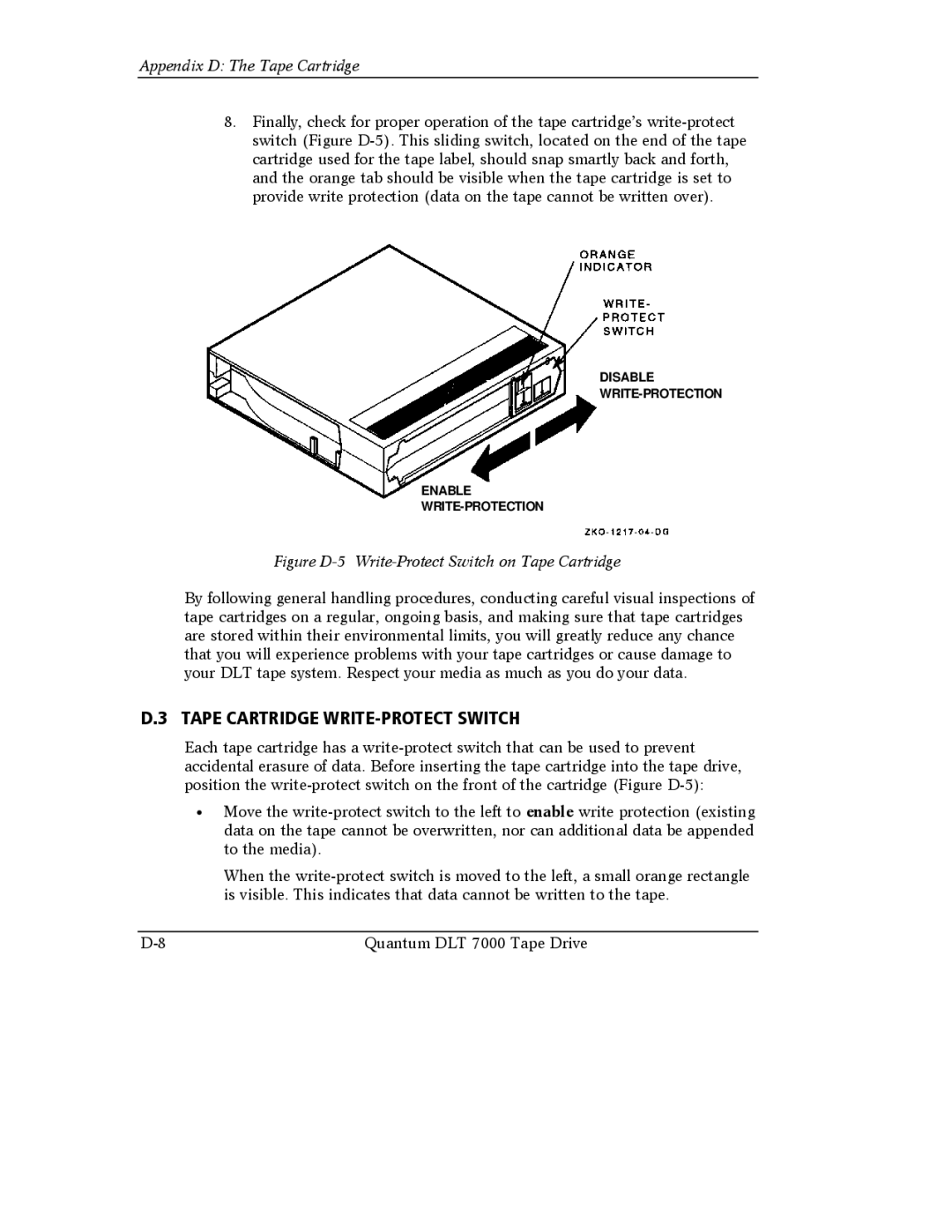 Quantum Instruments DLT 7000 manual Tape Cartridge WRITE-PROTECT Switch, Figure D-5 Write-Protect Switch on Tape Cartridge 