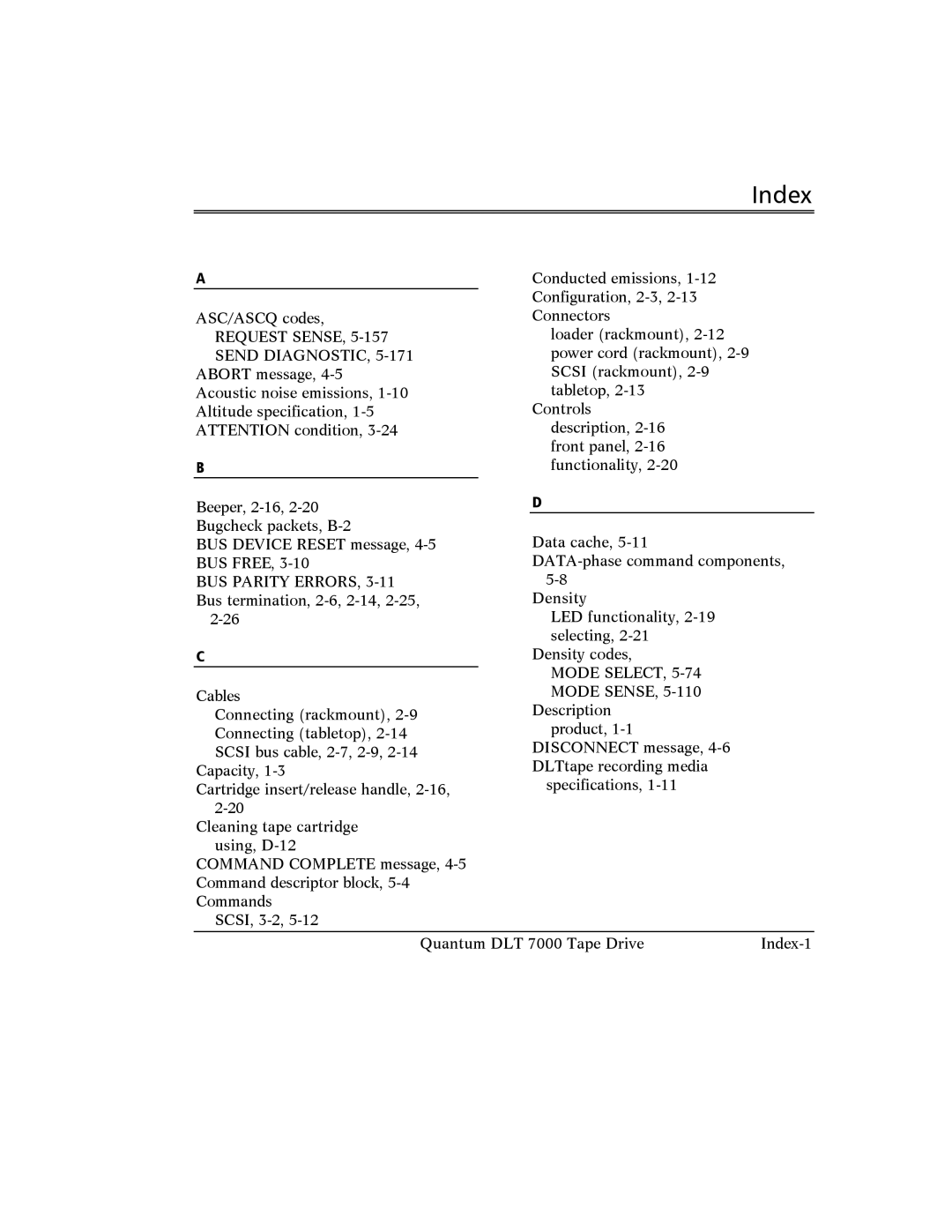 Quantum Instruments DLT 7000 manual Index 