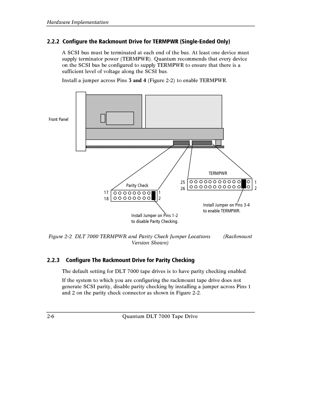 Quantum Instruments DLT 7000 manual Configure the Rackmount Drive for Termpwr Single-Ended Only 