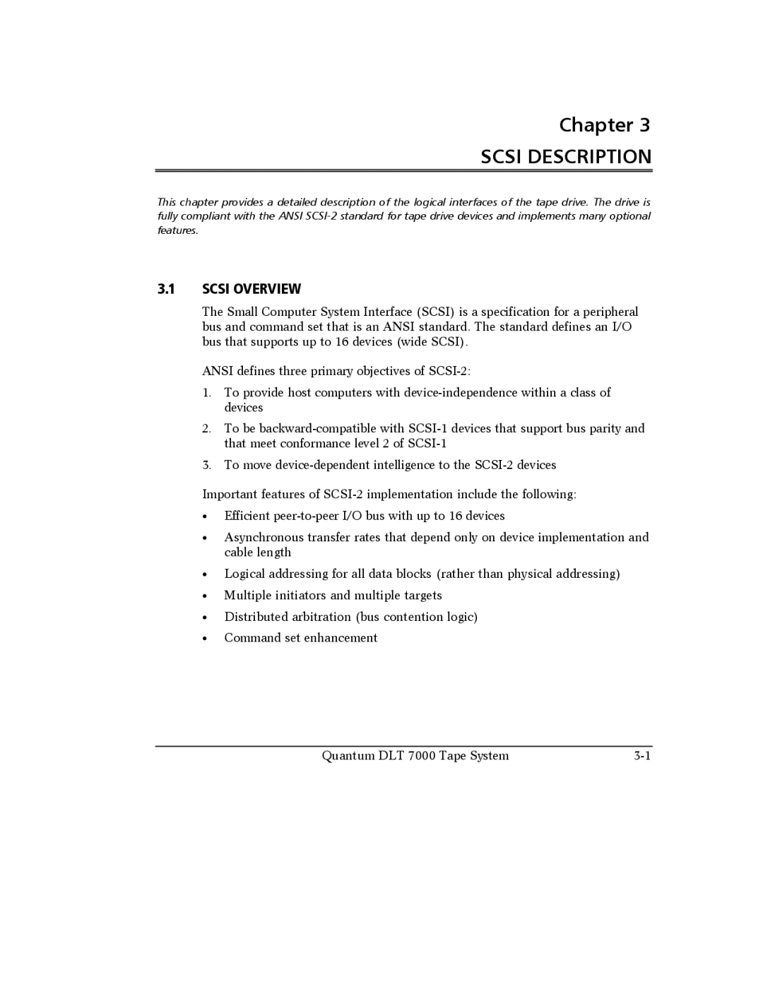 Quantum Instruments DLT 7000 manual Scsi Description, Scsi Overview 