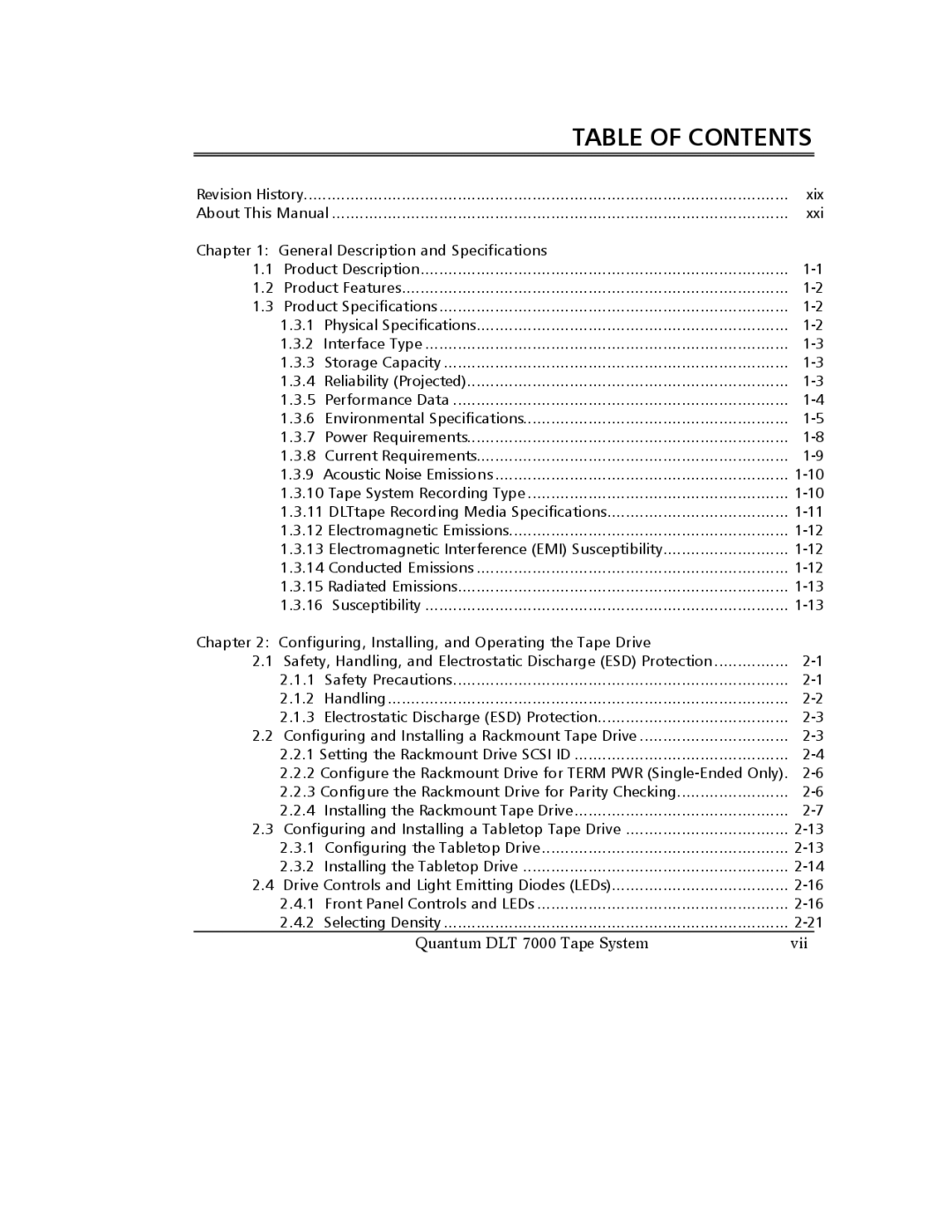 Quantum Instruments DLT 7000 manual Table of Contents 