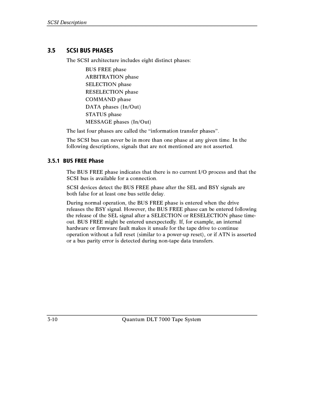 Quantum Instruments DLT 7000 manual Scsi BUS Phases, BUS Free Phase 