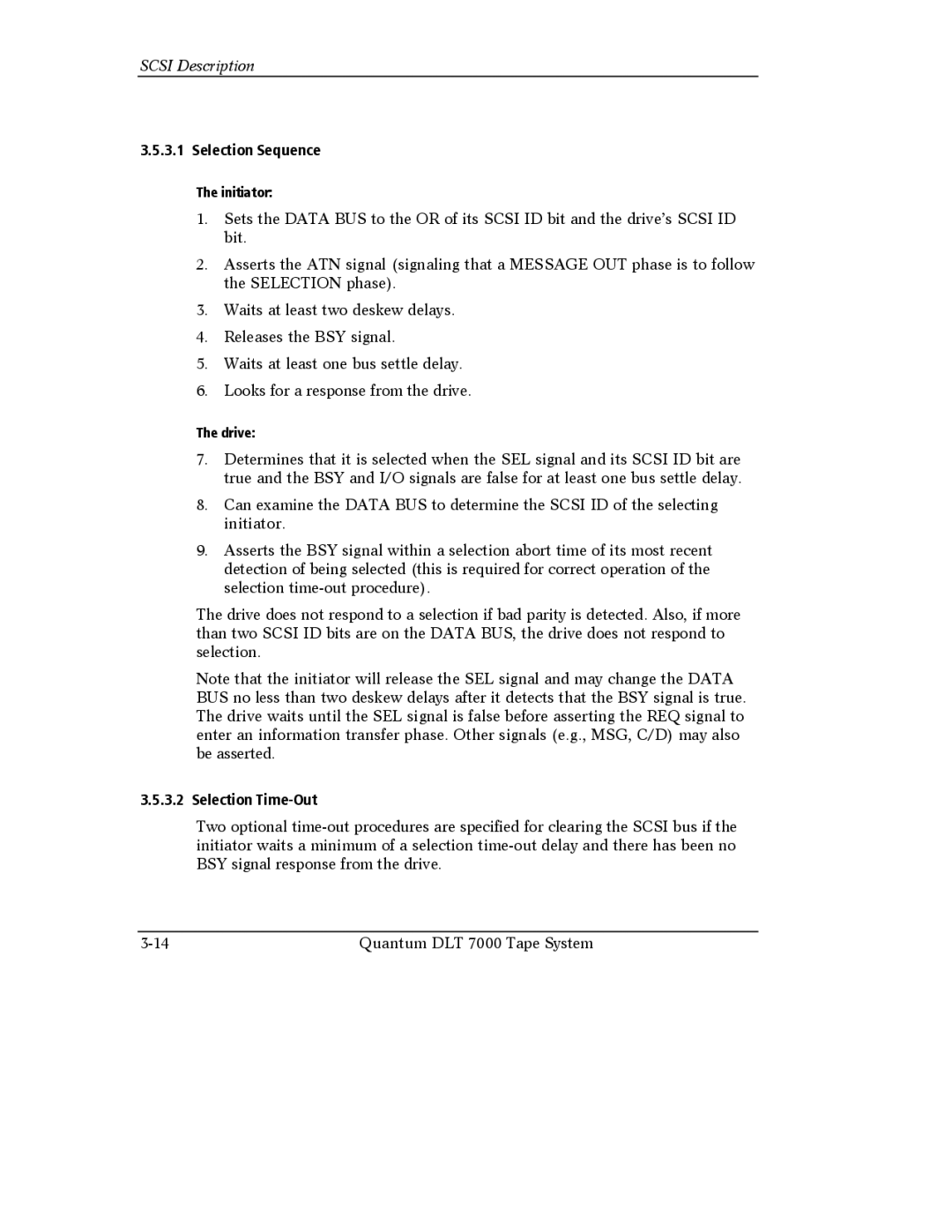 Quantum Instruments DLT 7000 manual Selection Sequence, Selection Time-Out 