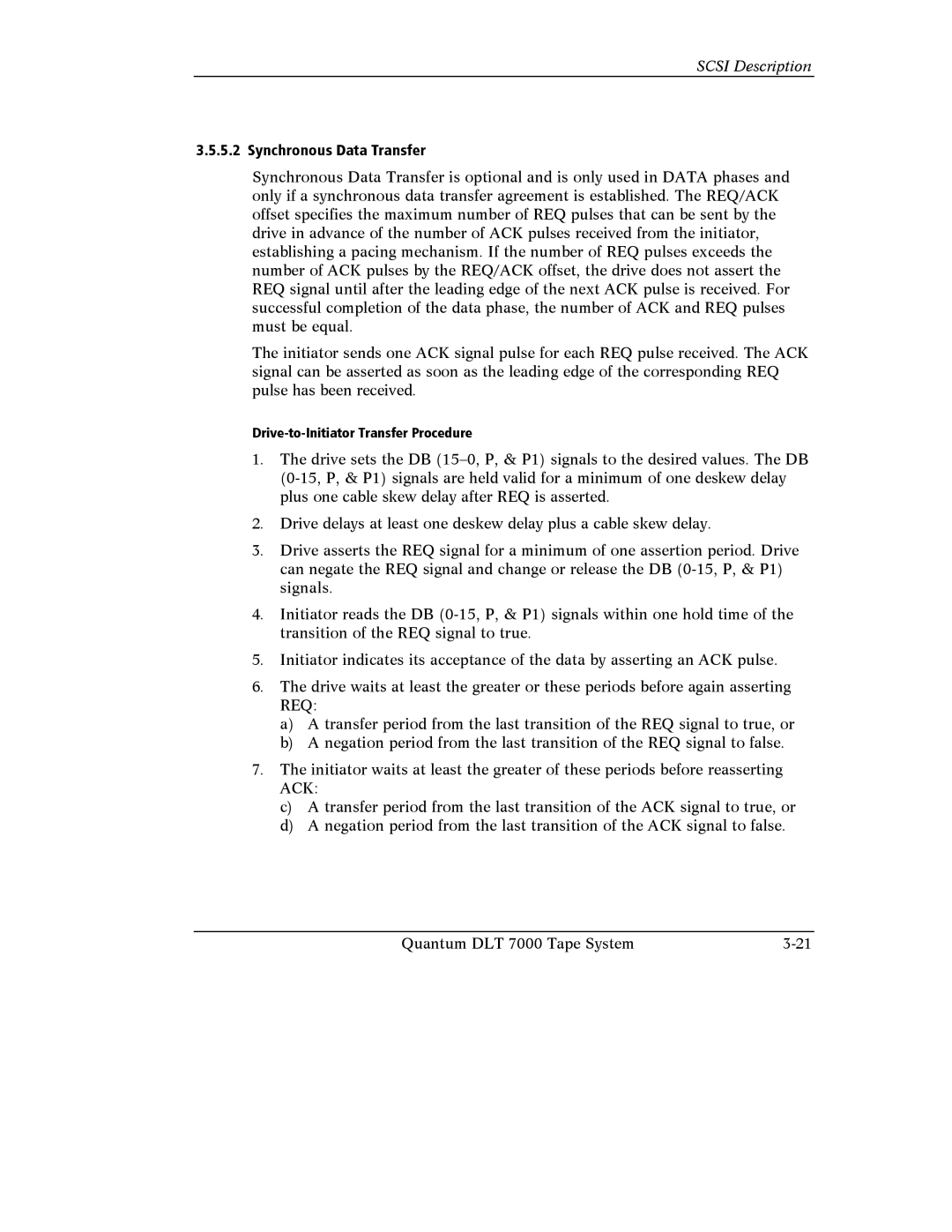 Quantum Instruments DLT 7000 manual Synchronous Data Transfer 