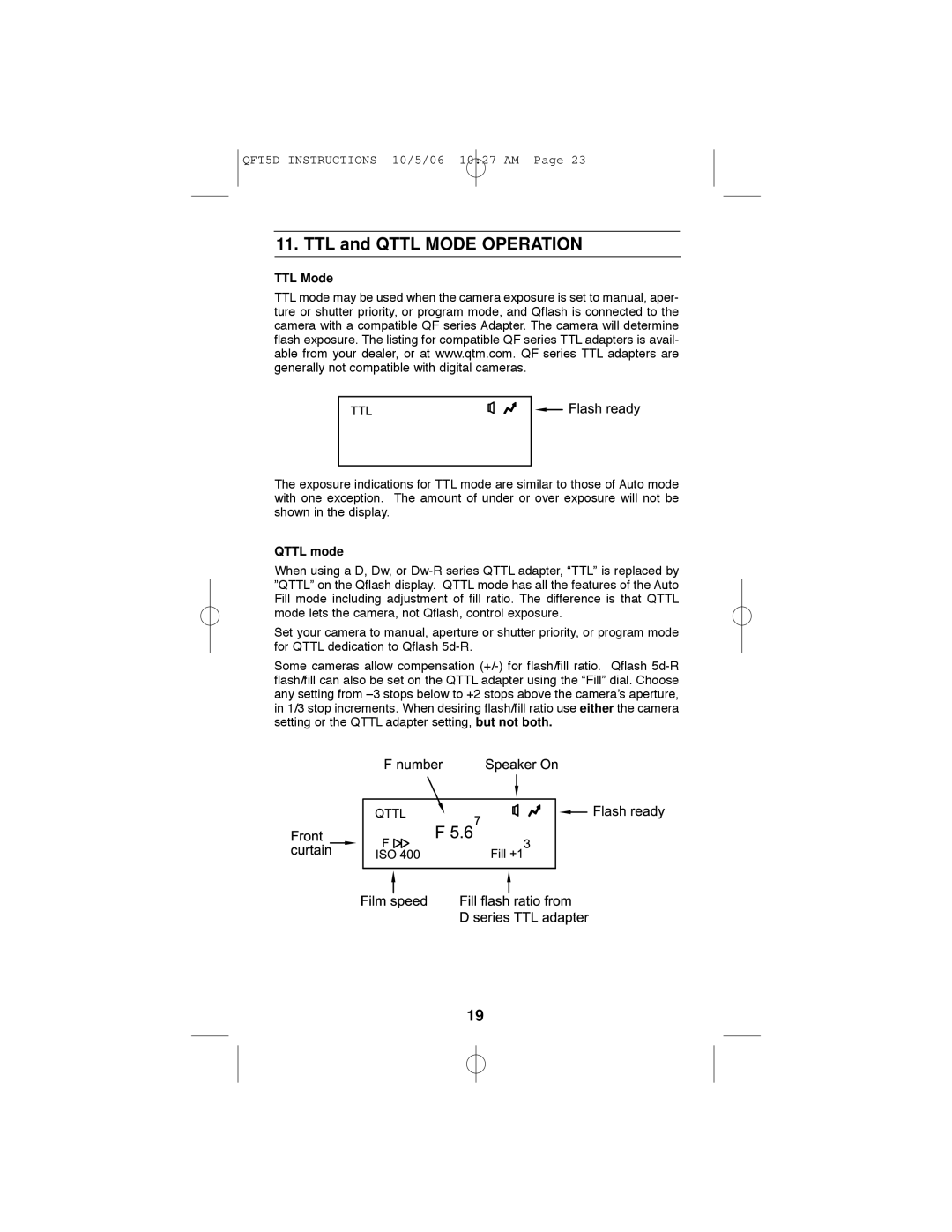 Quantum Instruments QFX5d-R, QFT5d-R operating instructions TTL Mode, Qttl mode 