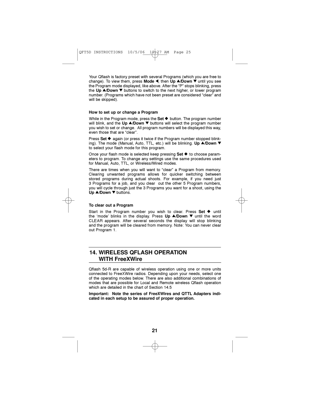 Quantum Instruments QFX5d-R, QFT5d-R operating instructions How to set up or change a Program, To clear out a Program 