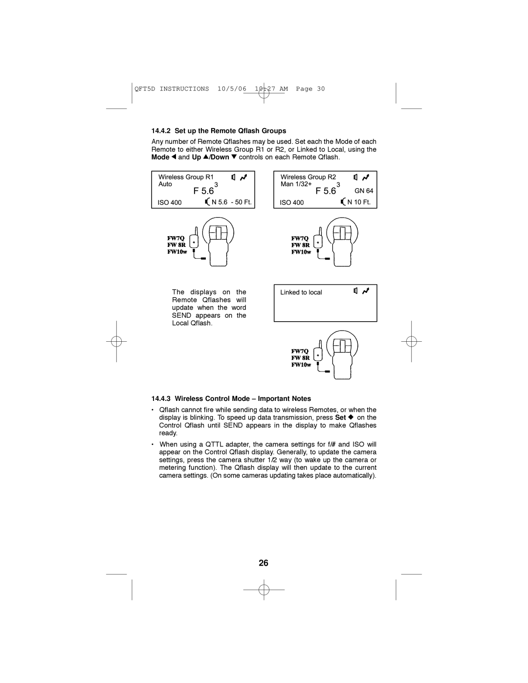 Quantum Instruments QFT5d-R, QFX5d-R Set up the Remote Qflash Groups, Wireless Control Mode Important Notes 