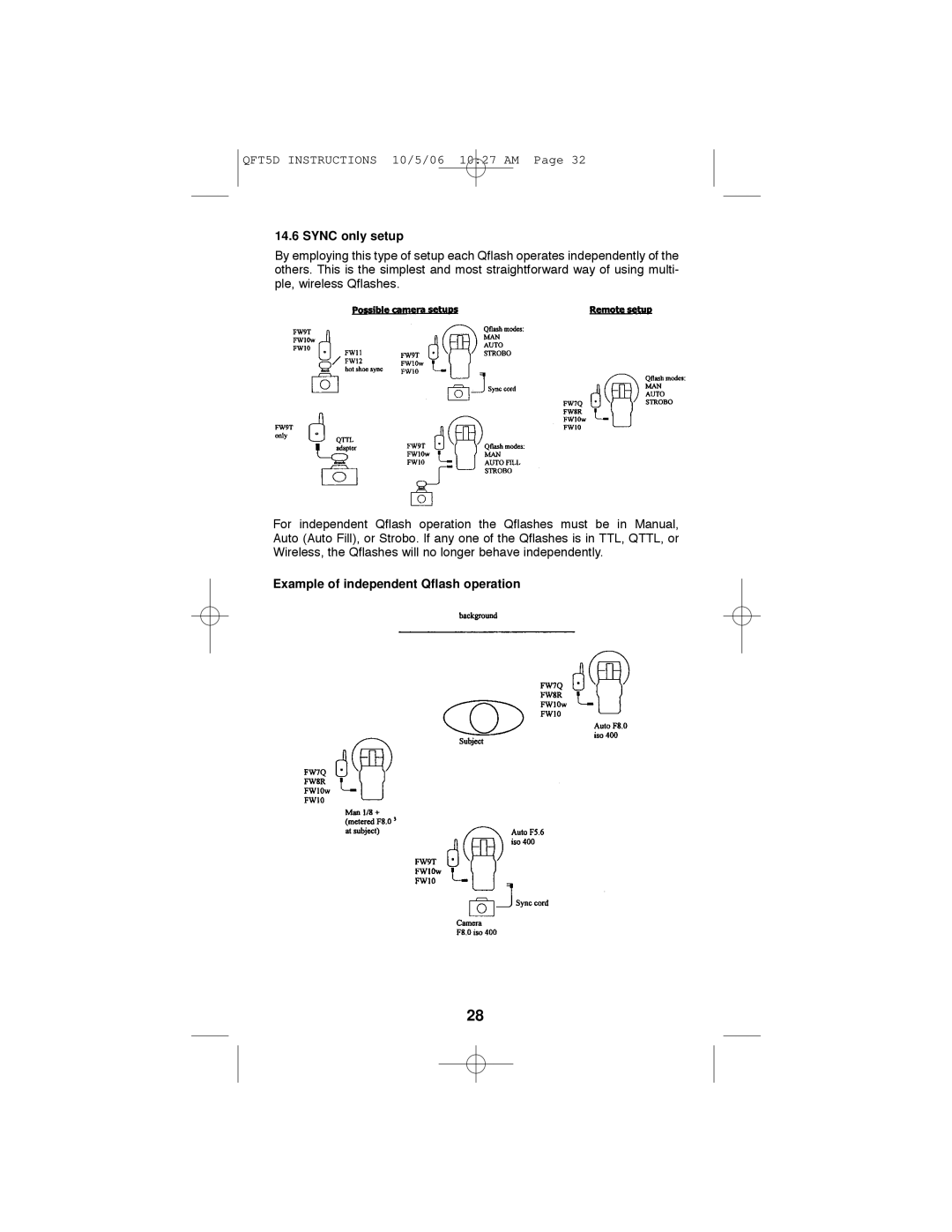 Quantum Instruments QFT5d-R, QFX5d-R operating instructions Sync only setup, Example of independent Qflash operation 