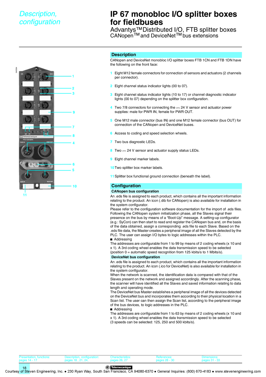 Quantum Instruments Splitter Boxes manual Configuration, CANopen bus configuration, DeviceNet bus configuration 