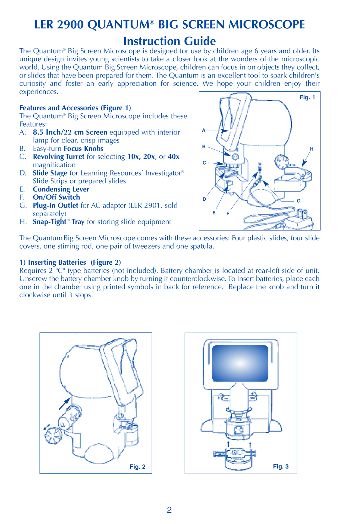 Quantum manual LER 2900 Quantum BIG Screen Microscope, Instruction Guide, Features and Accessories Figure 