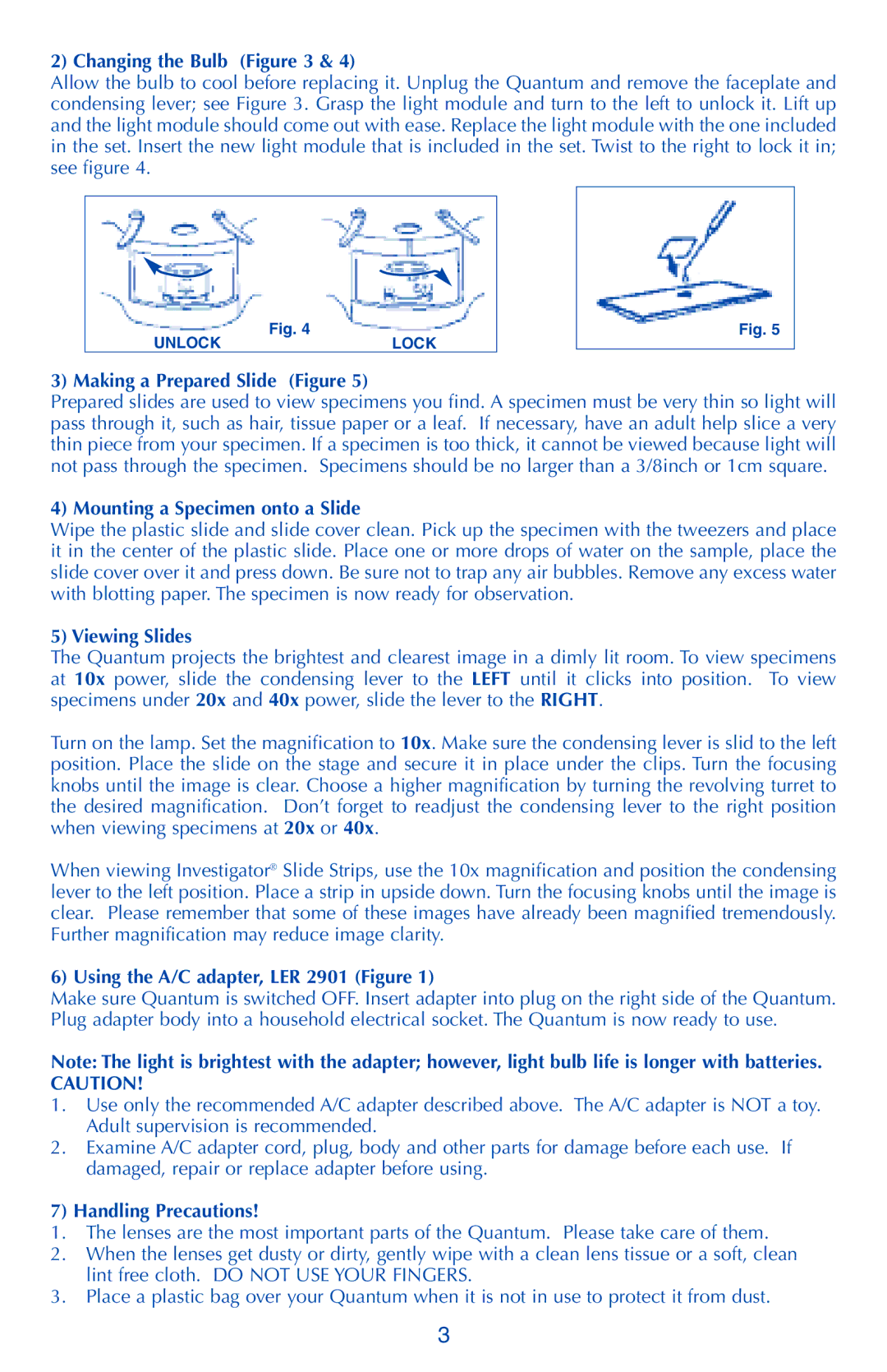 Quantum LER 2900 manual Changing the Bulb, Making a Prepared Slide Figure, Mounting a Specimen onto a Slide, Viewing Slides 