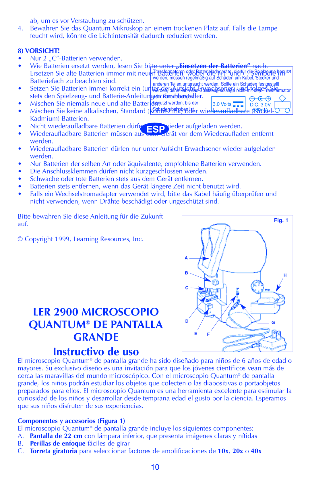 Quantum LER 2900 manual Instructivo de uso, Componentes y accesorios Figura, Perillas de enfoque fáciles de girar 