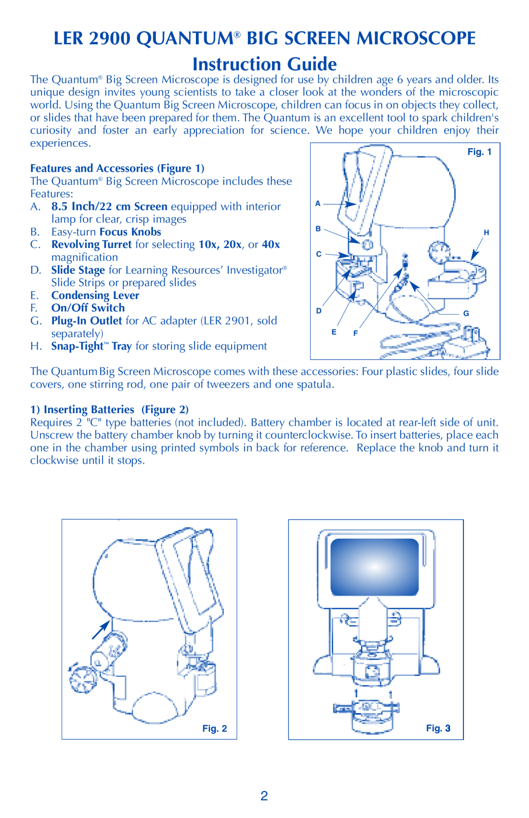 Quantum manual LER 2900 QUANTUM BIG SCREEN MICROSCOPE Instruction Guide, Features and Accessories Figure, On/Off Switch 
