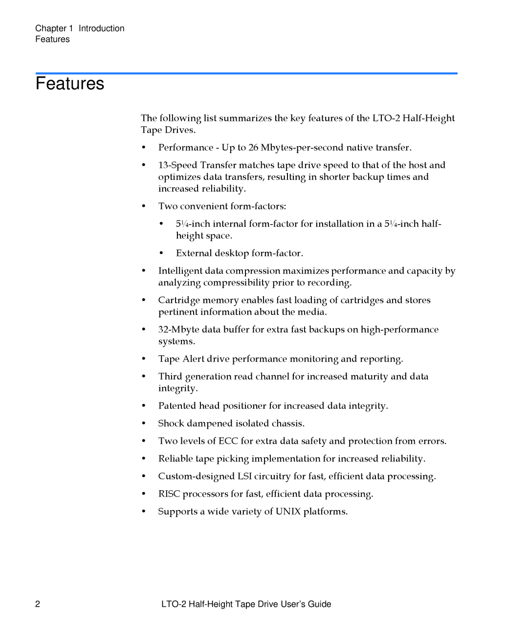 Quantum LTO-2 manual Features 