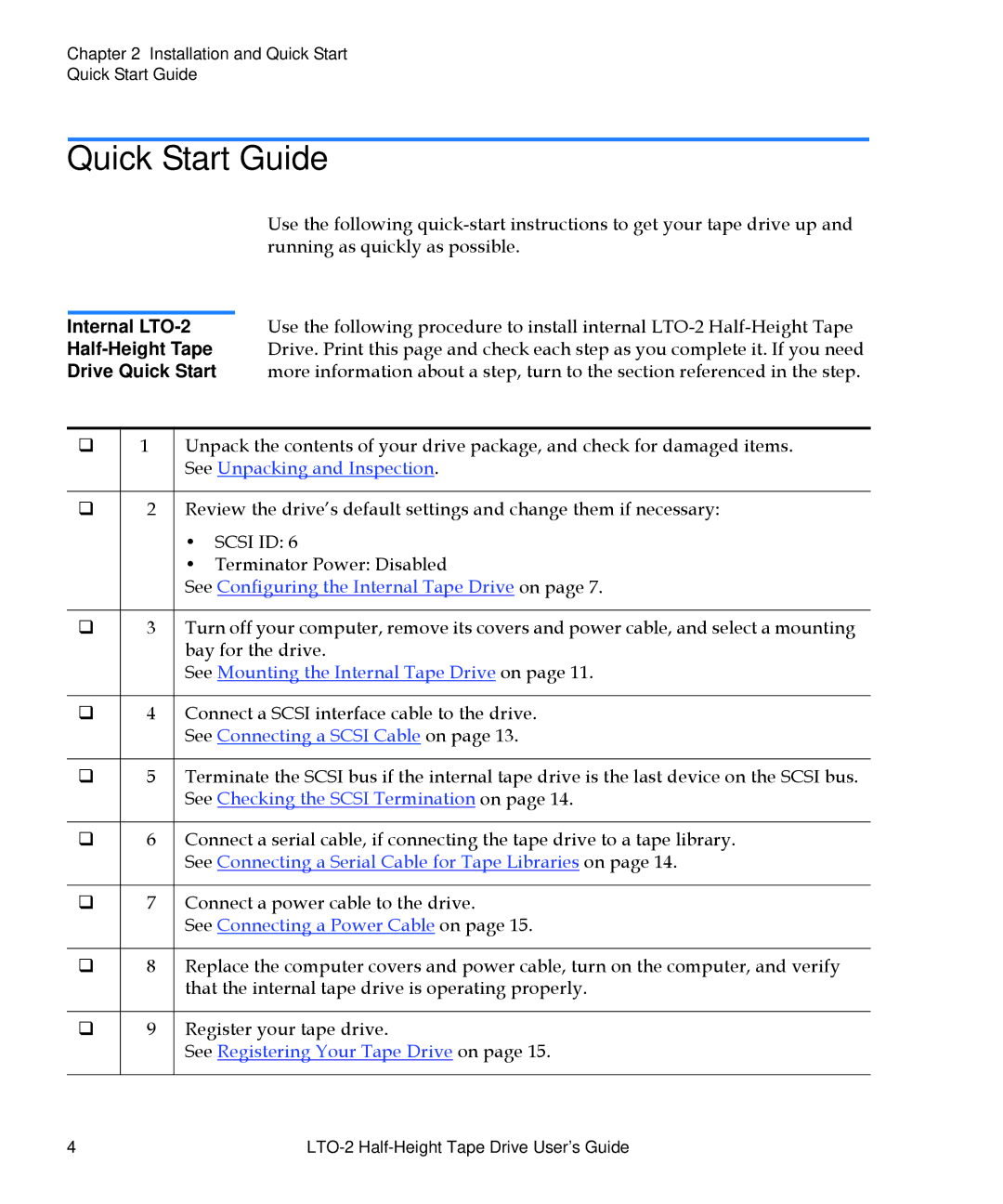 Quantum manual Quick Start Guide, Internal LTO-2 Half-Height Tape, Drive Quick Start 