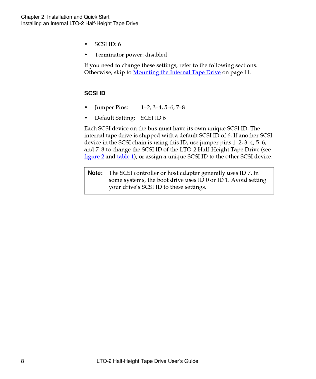 Quantum LTO-2 manual Scsi ID, Jumper Pins 