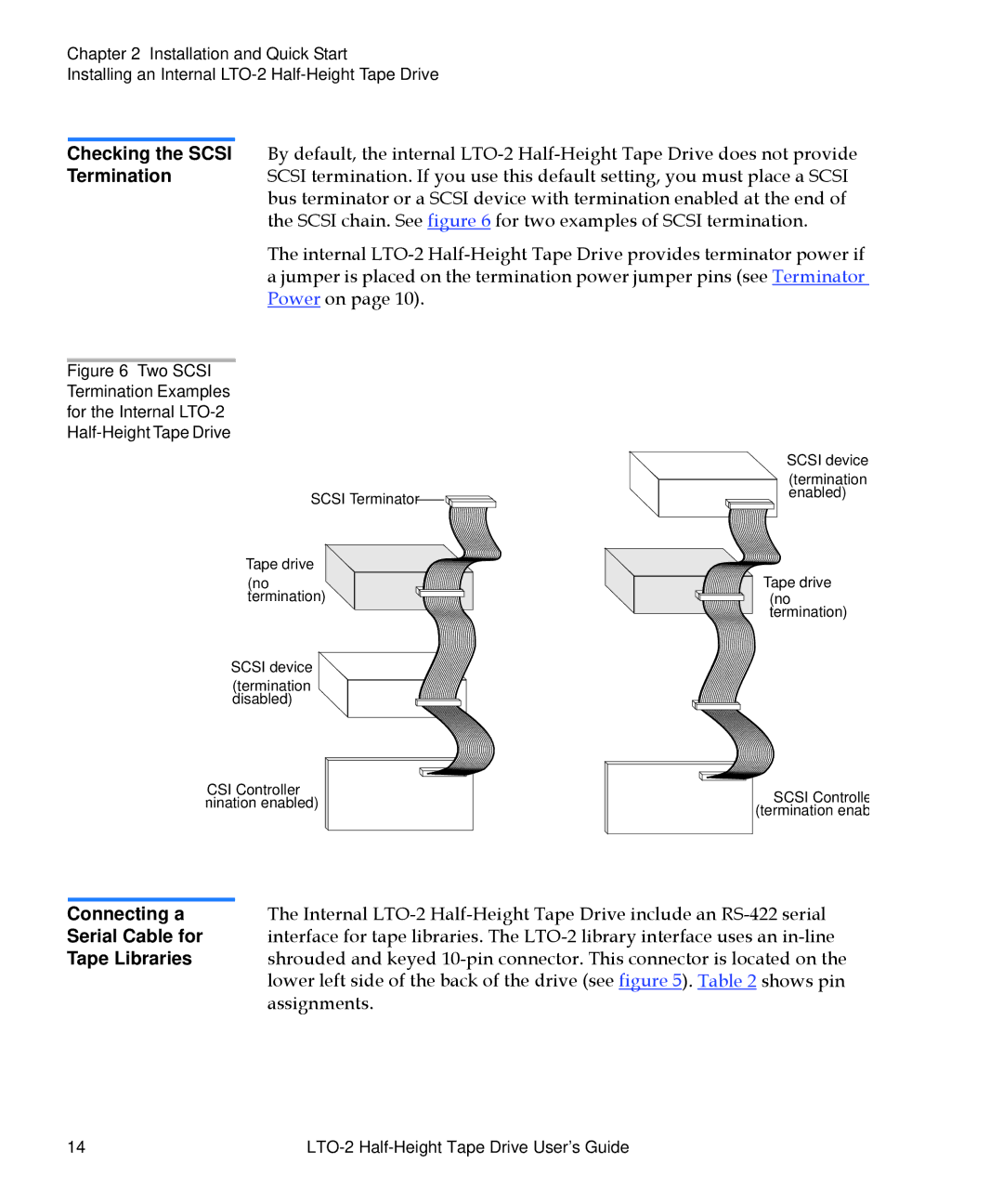 Quantum LTO-2 manual Checking the Scsi Termination, Connecting a, Serial Cable for, Tape Libraries 