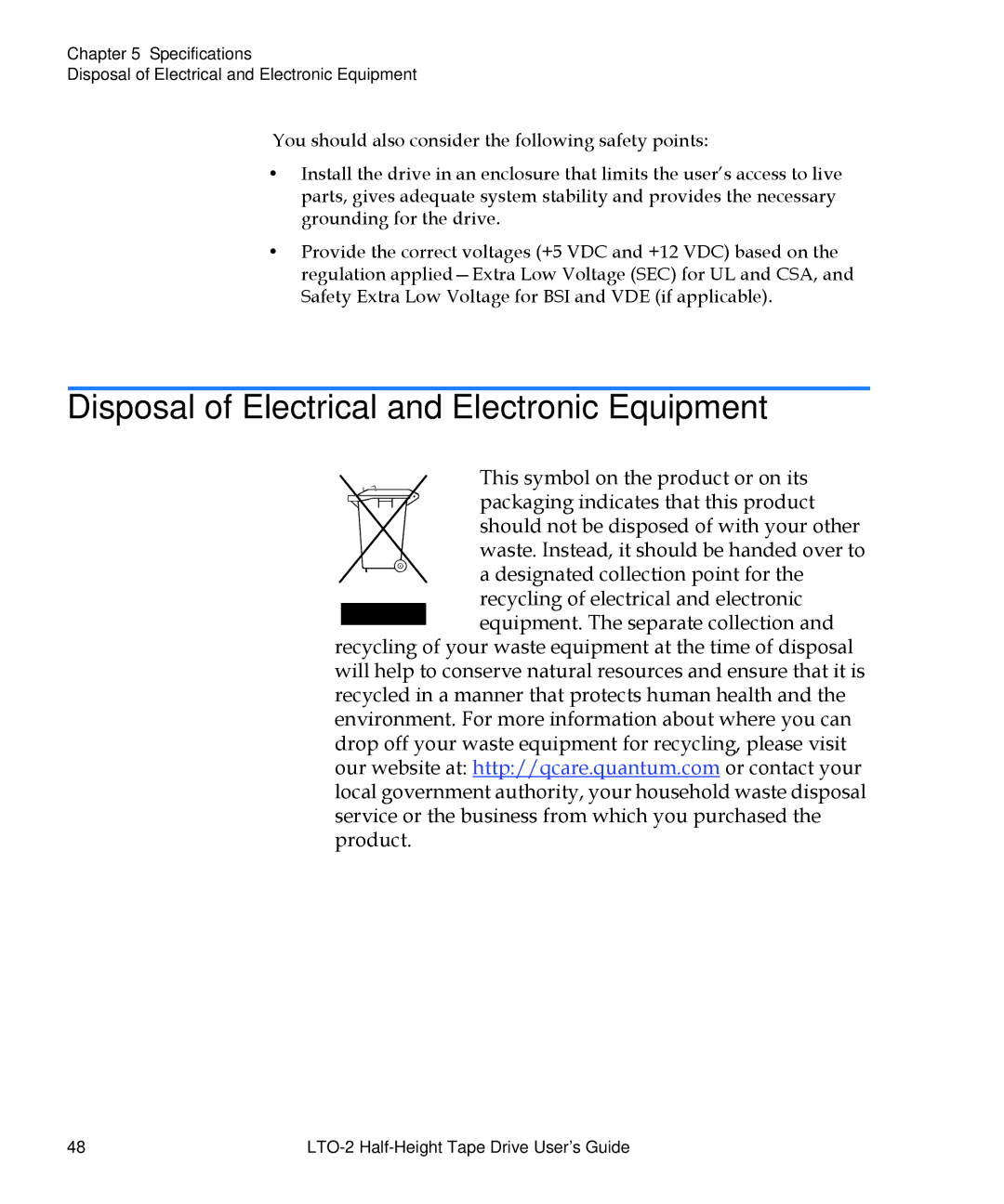 Quantum LTO-2 manual Disposal of Electrical and Electronic Equipment 