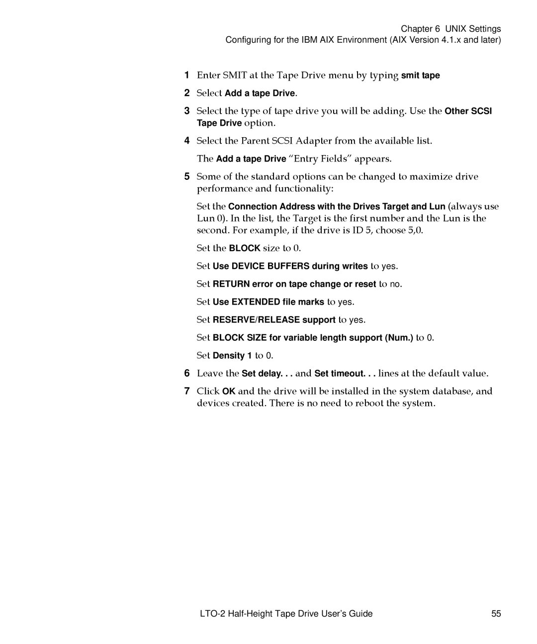 Quantum LTO-2 manual Enter Smit at the Tape Drive menu by typing smit tape, Set the Block size to 