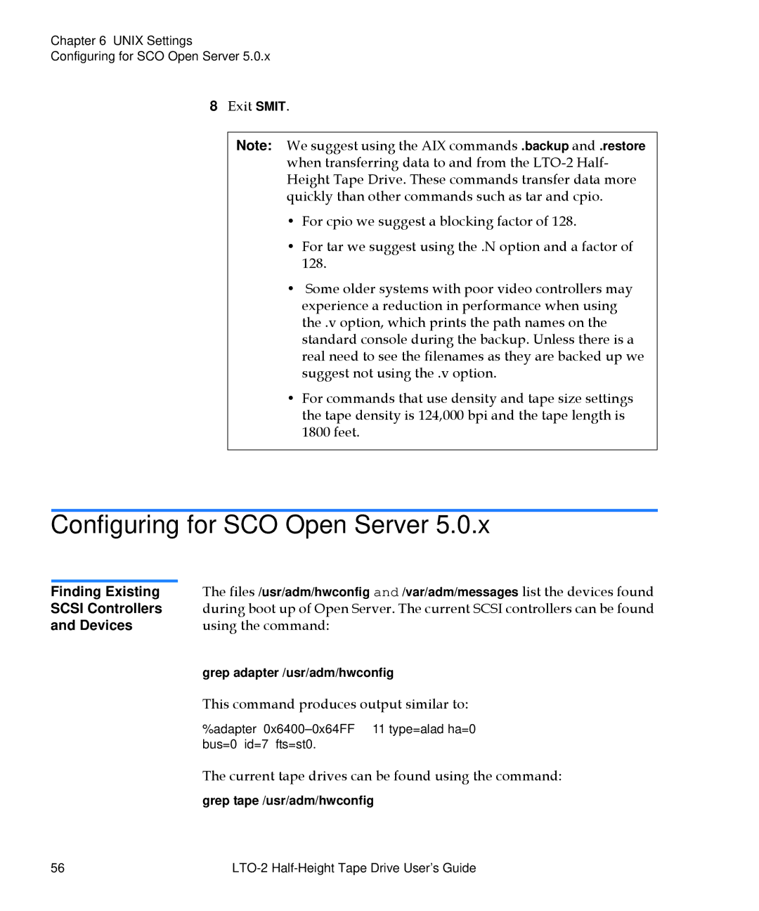 Quantum LTO-2 manual Configuring for SCO Open Server, Using the command, This command produces output similar to 