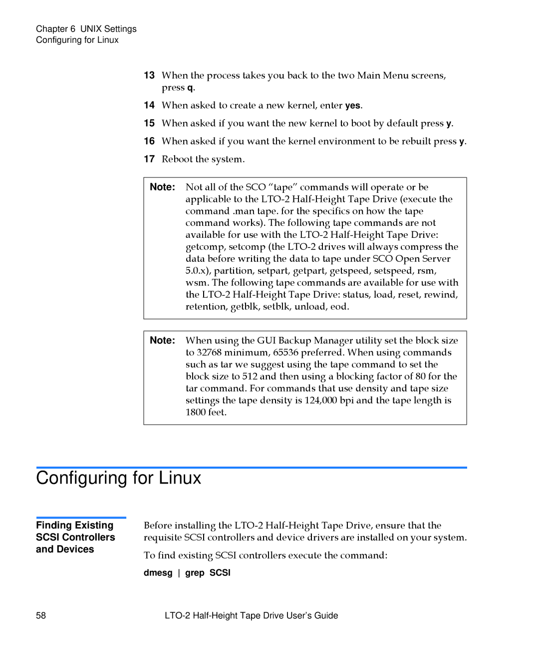 Quantum LTO-2 manual Configuring for Linux, Finding Existing Scsi Controllers Devices 