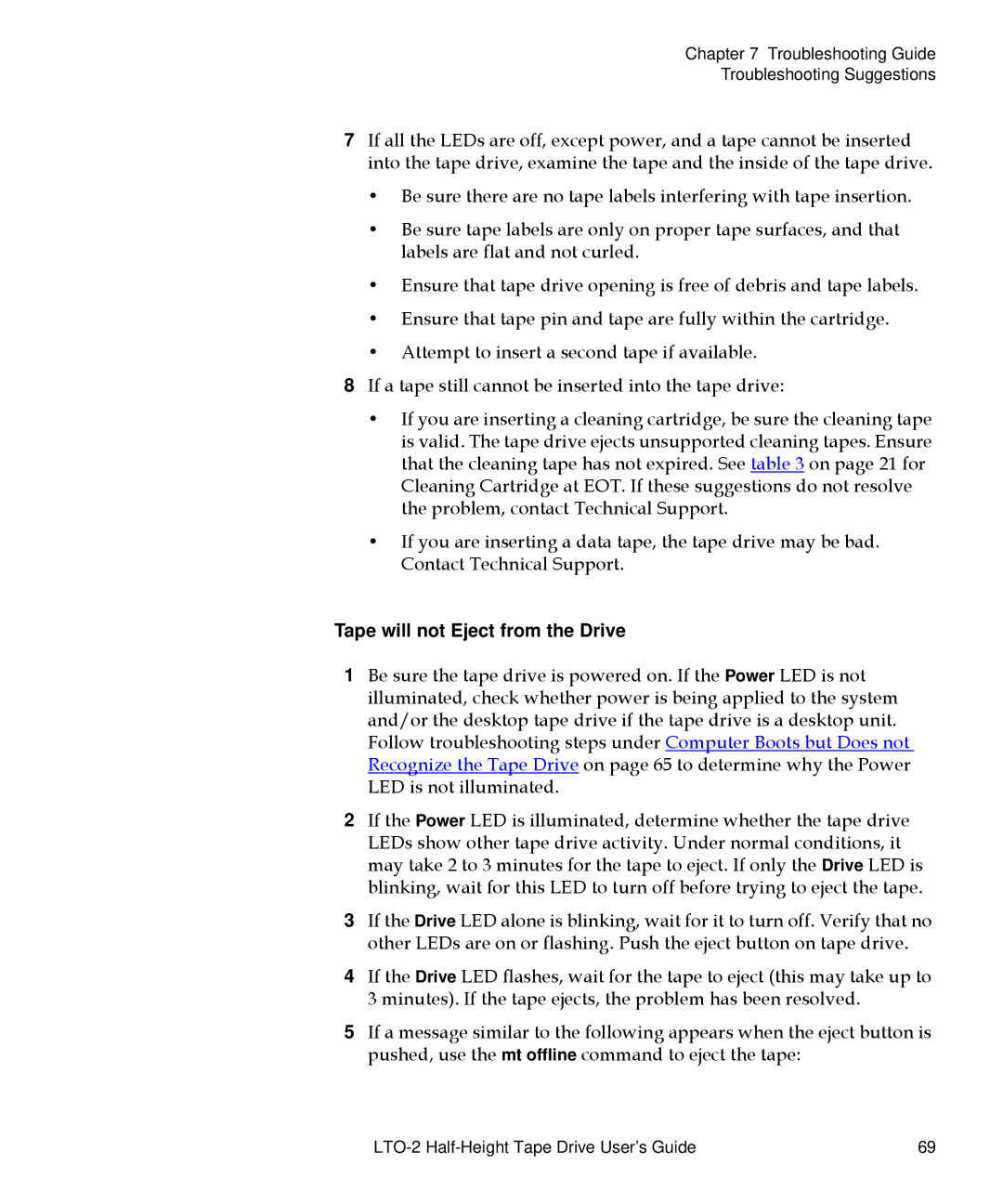 Quantum LTO-2 manual Tape will not Eject from the Drive 