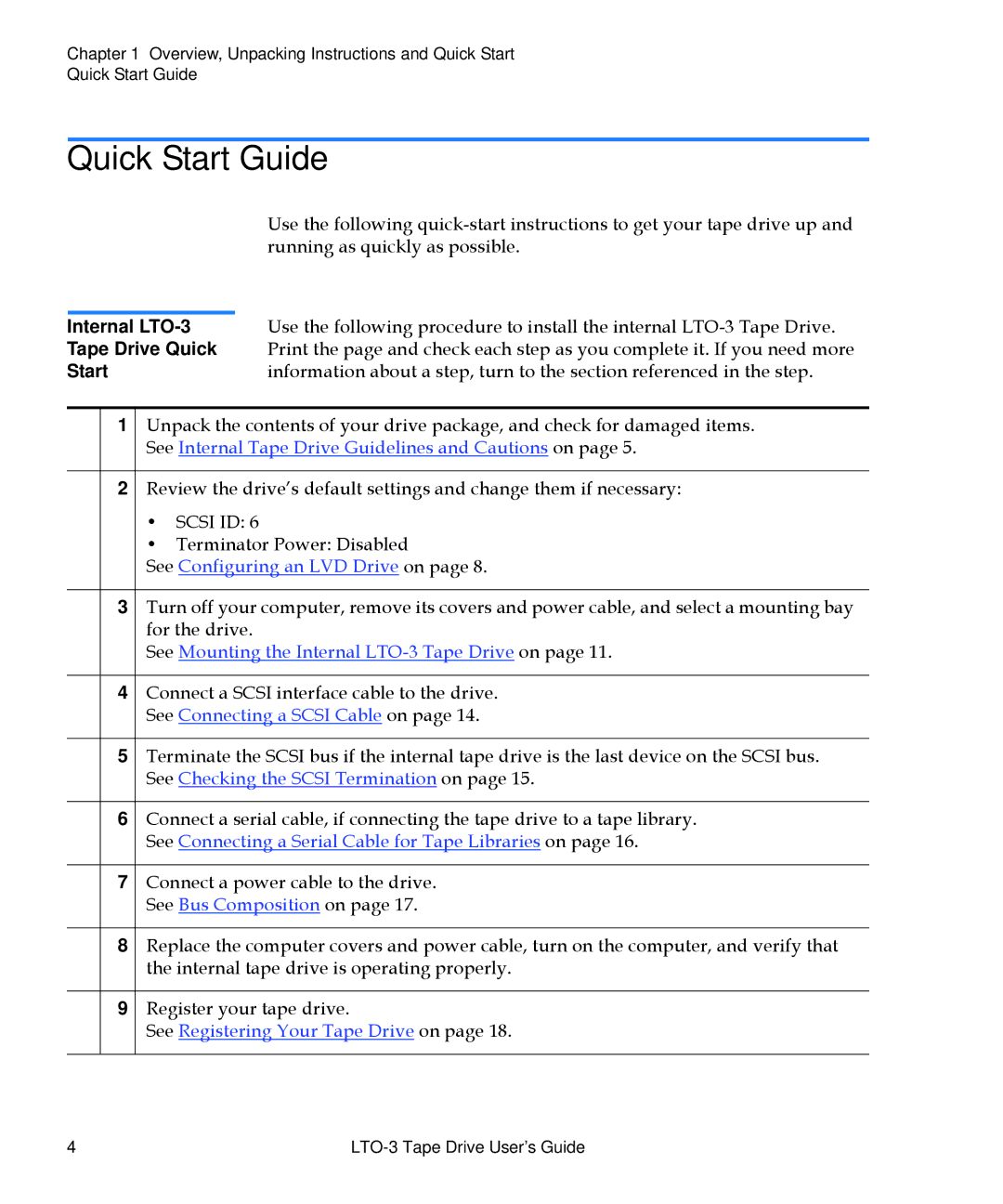 Quantum manual Quick Start Guide, Internal LTO-3, Tape Drive Quick 