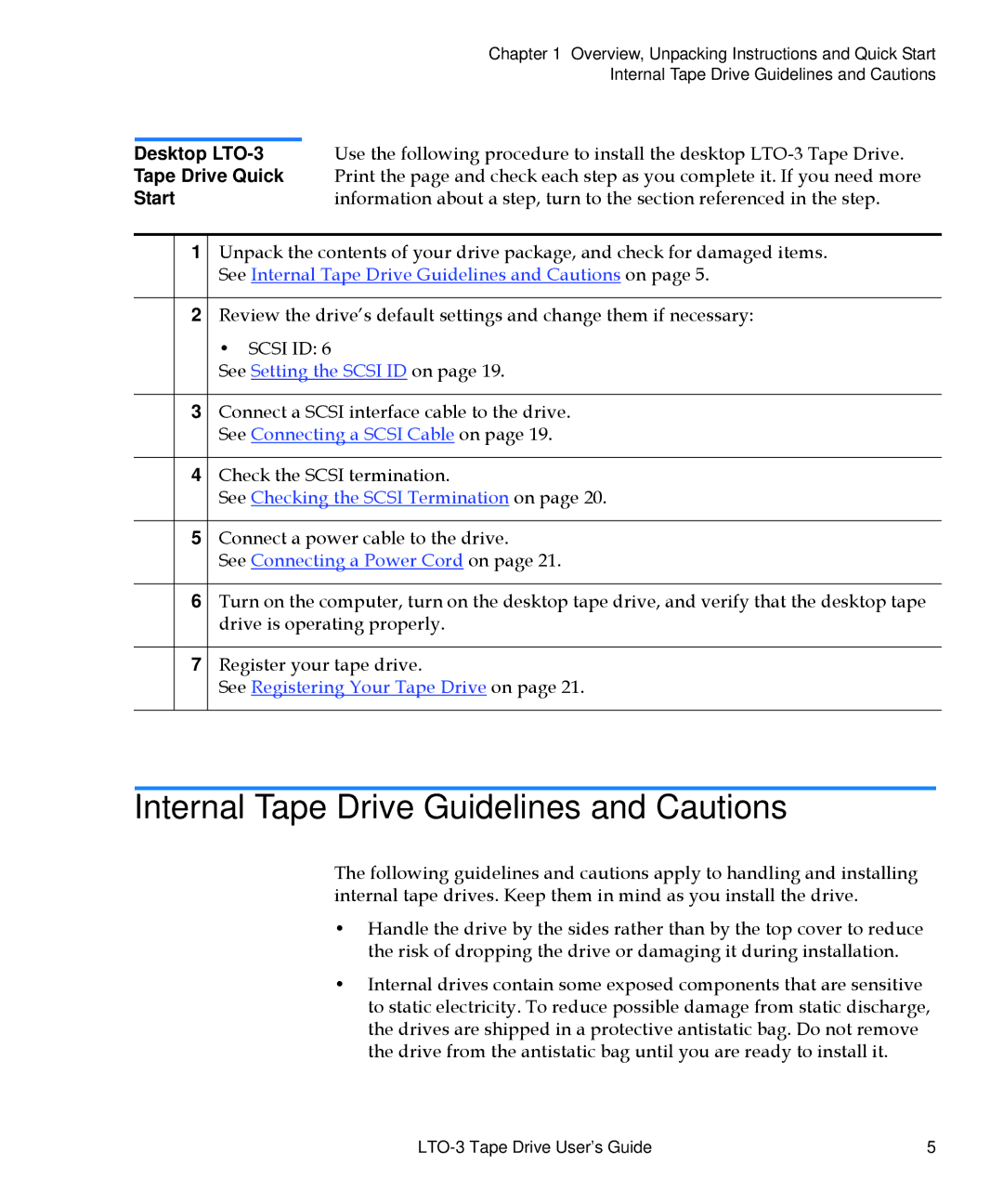 Quantum manual Internal Tape Drive Guidelines and Cautions, Desktop LTO-3 