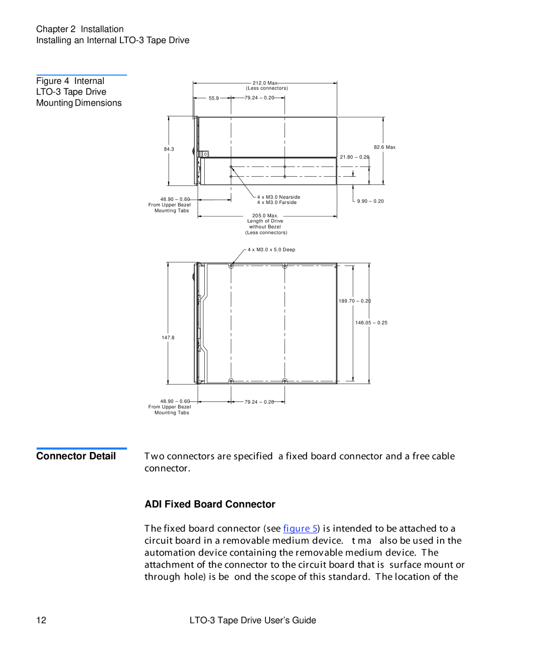 Quantum manual ADI Fixed Board Connector, Internal LTO-3 Tape Drive Mounting Dimensions 