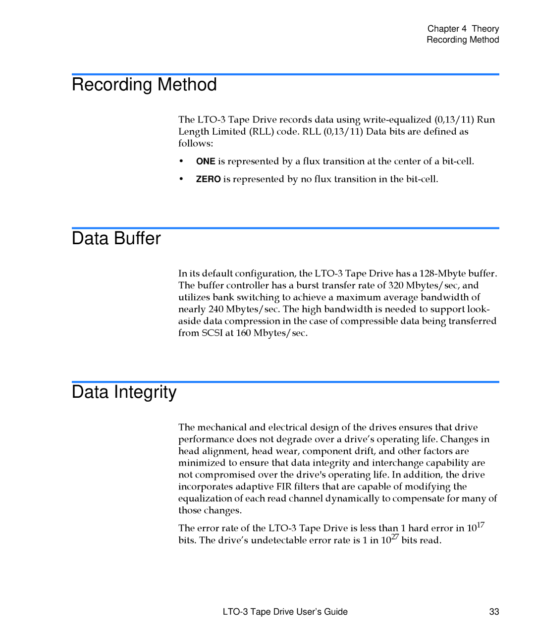 Quantum LTO-3 manual Recording Method, Data Buffer, Data Integrity 